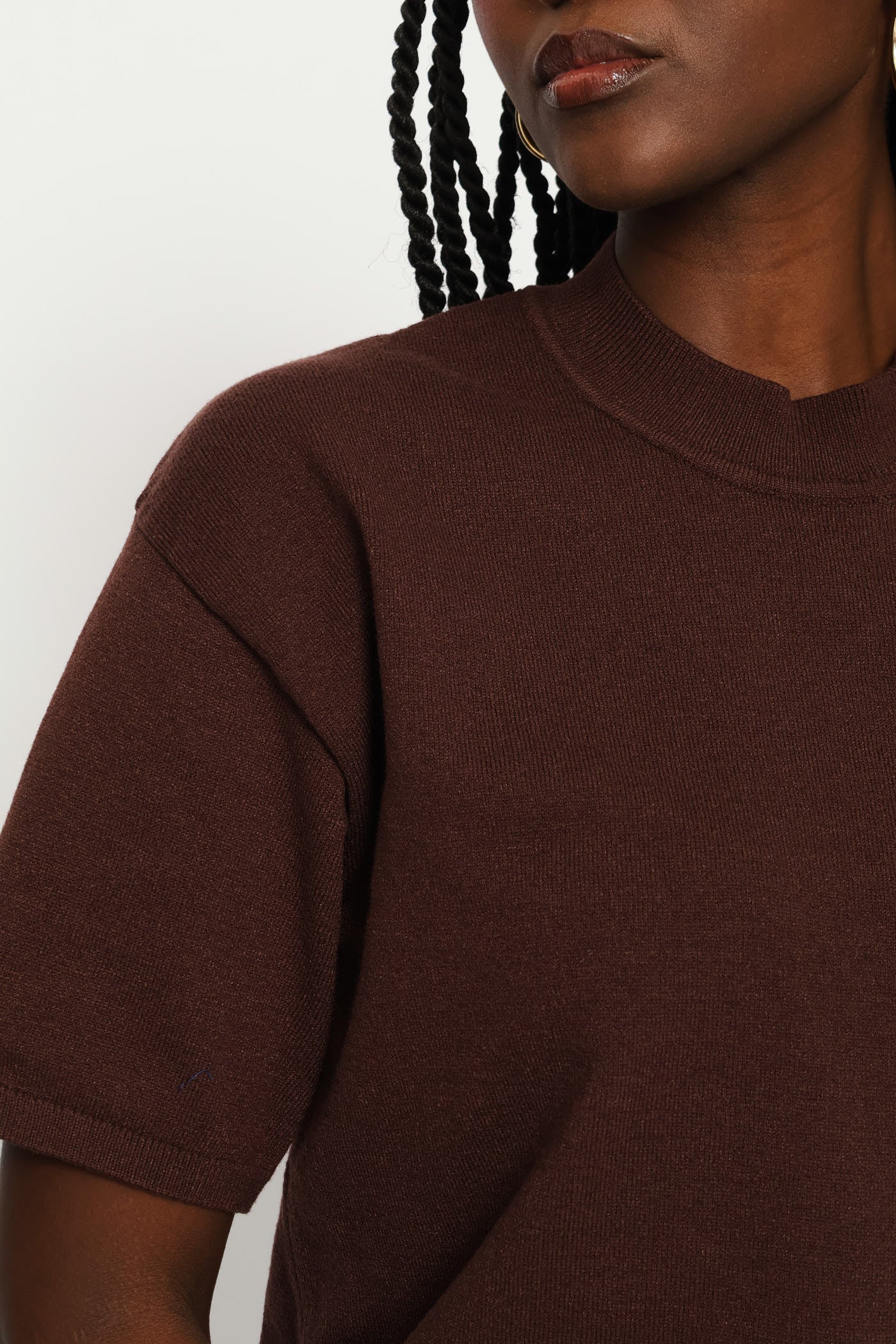 Boxy Knitwear Tee - Chocolate - Image 7