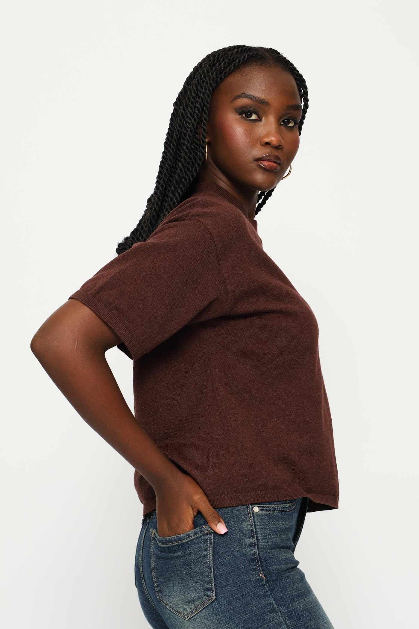 Boxy Knitwear Tee - Chocolate - Image 8