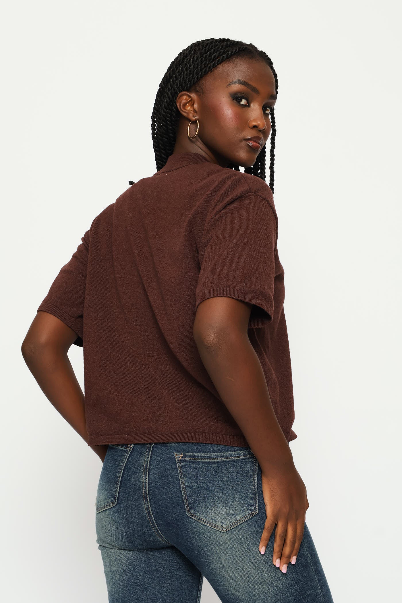 Boxy Knitwear Tee - Chocolate - Image 9