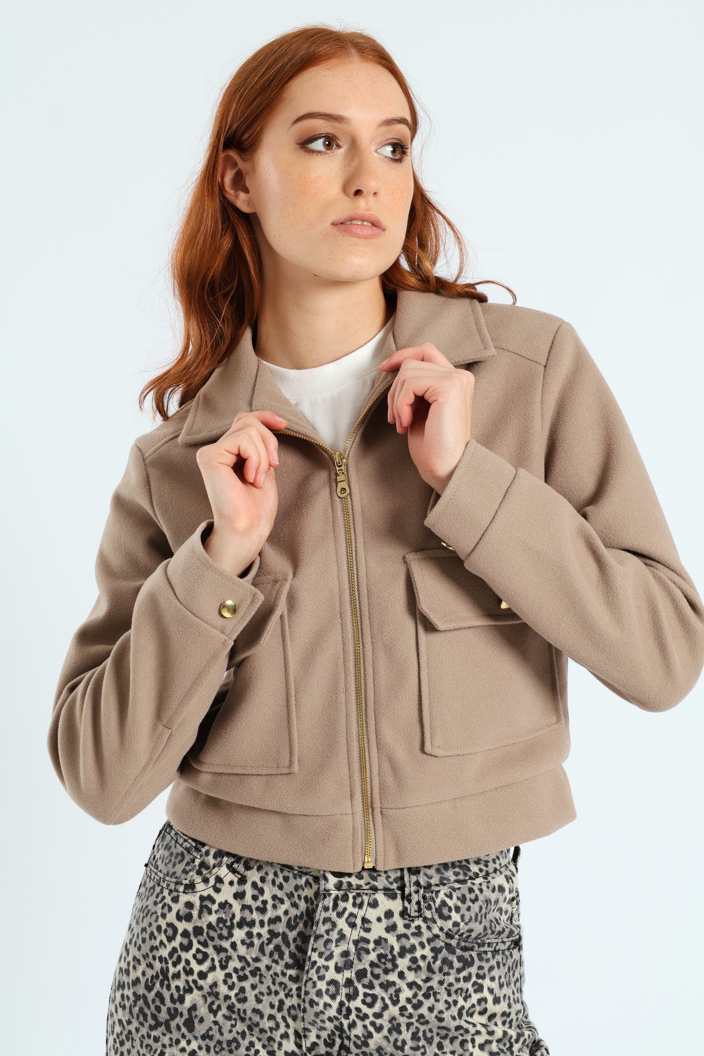 Boxy Melton Zip Up Trucker Jacket - Oatmeal Melange - Image 2