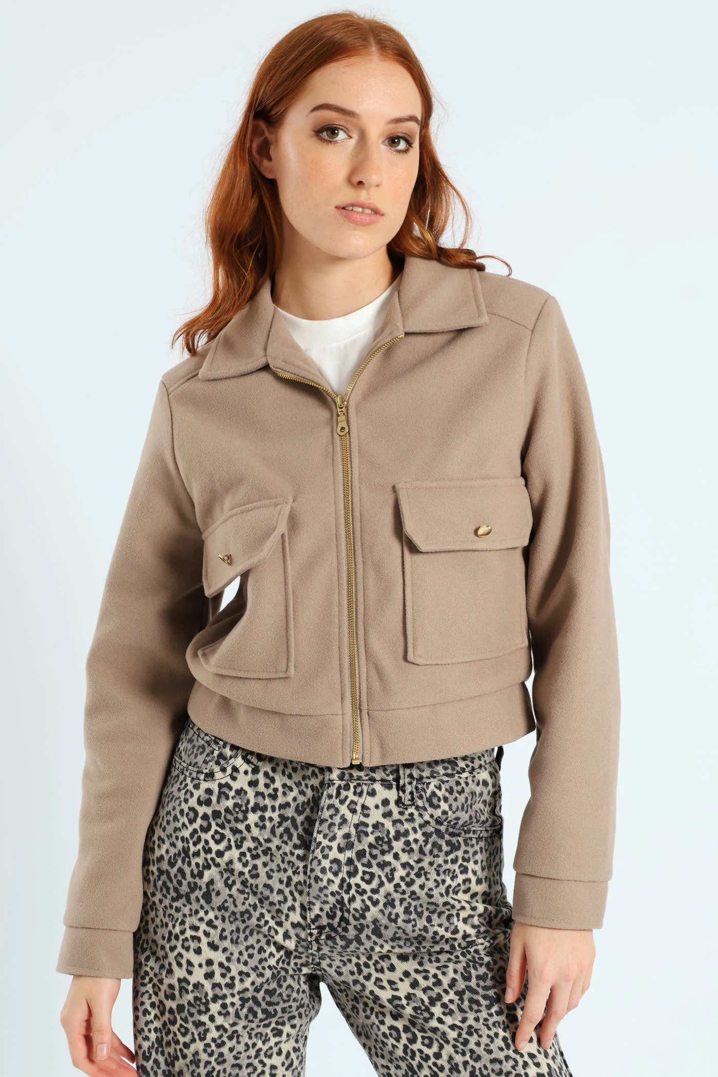 Boxy Melton Zip Up Trucker Jacket - Oatmeal Melange - Image 3