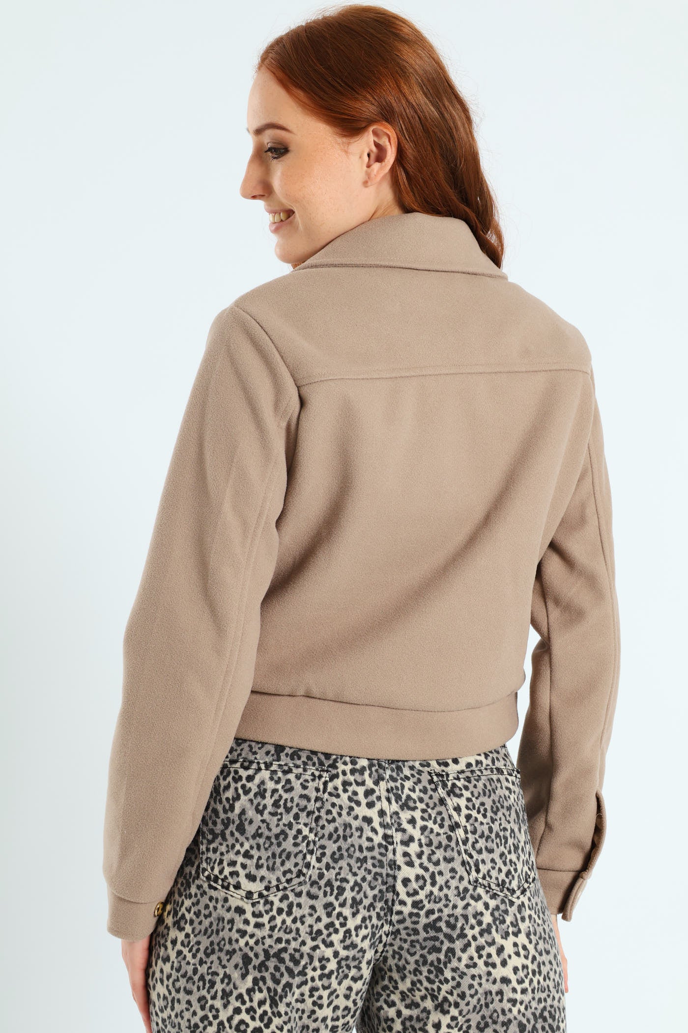 Boxy Melton Zip Up Trucker Jacket - Oatmeal Melange - Image 4