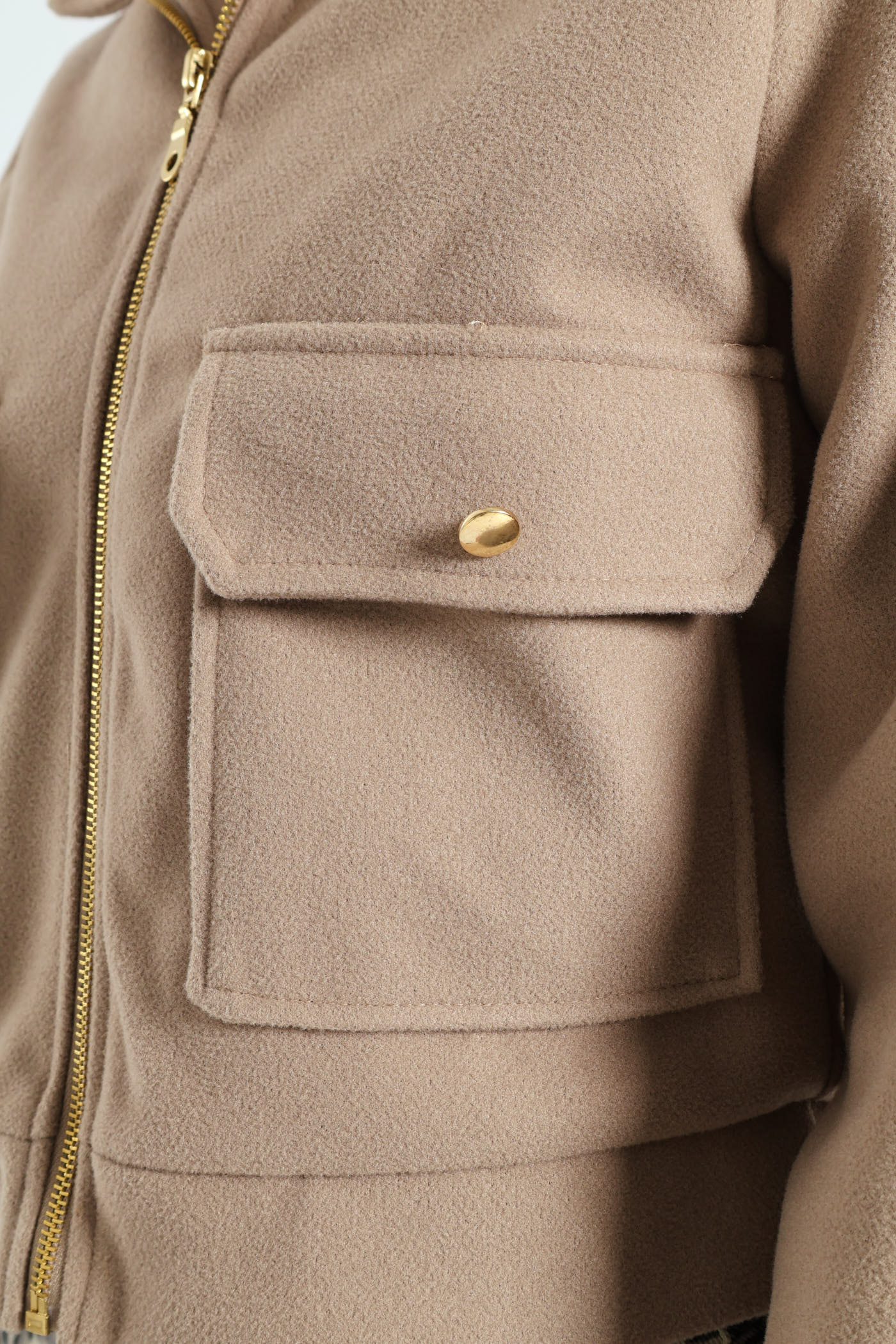 Boxy Melton Zip Up Trucker Jacket - Oatmeal Melange - Image 6
