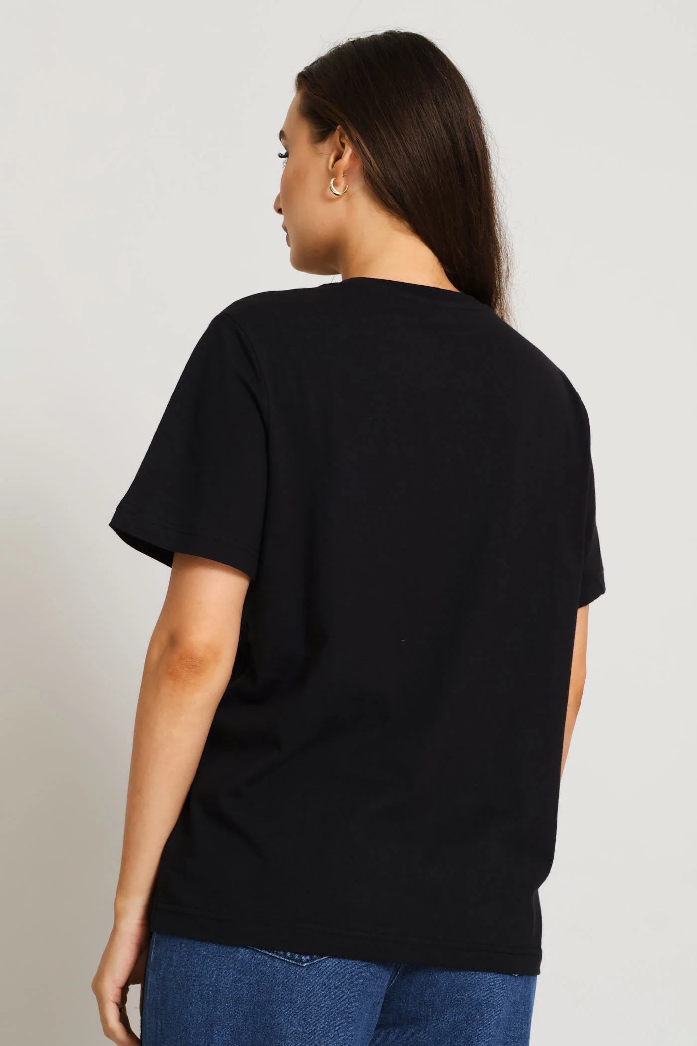 Boxy Puff Placement Floral Tee With Rib Neck - Black - Image 4