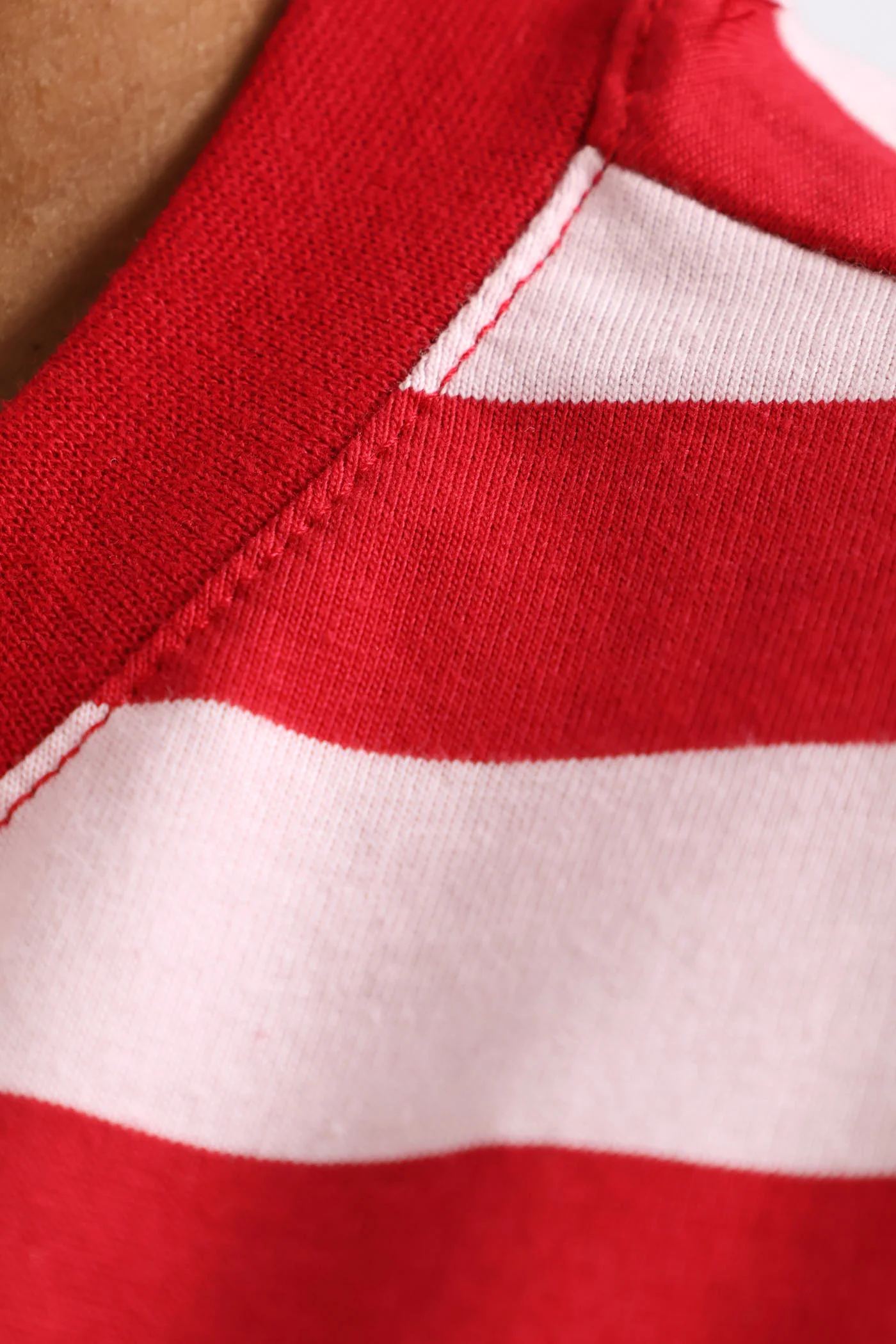 Boxy Regular Stripe Rib Neck Tee - Red/Pink - Image 4