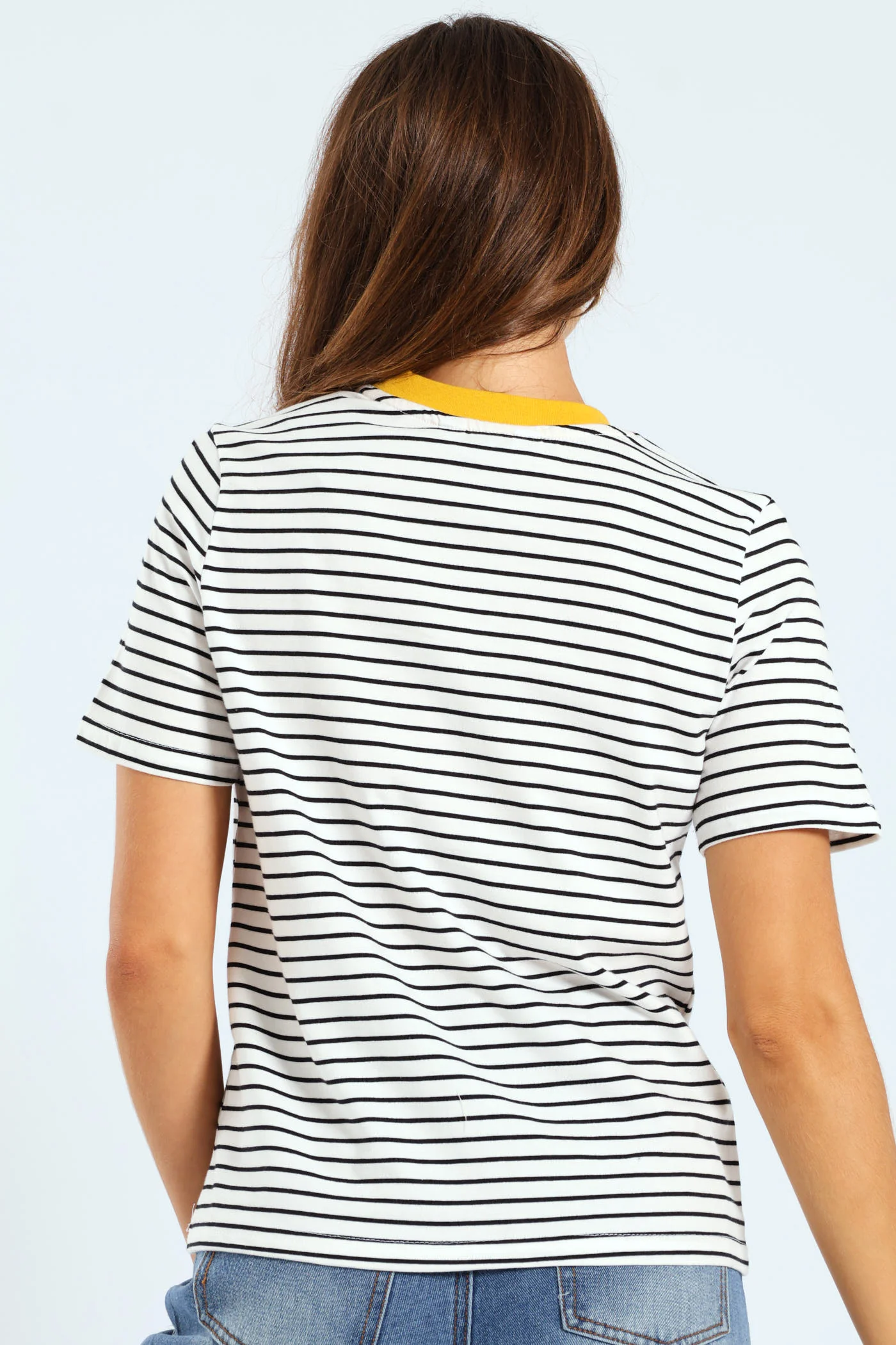 Boxy Skinny Stripe Tee With Contrast Rib Detail - Black/White - Image 3