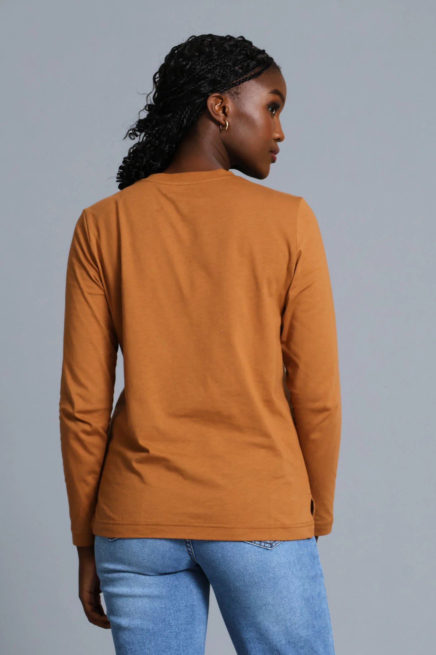 Boxy Step Hem Crew Neck Tee - Tobacco - Image 3