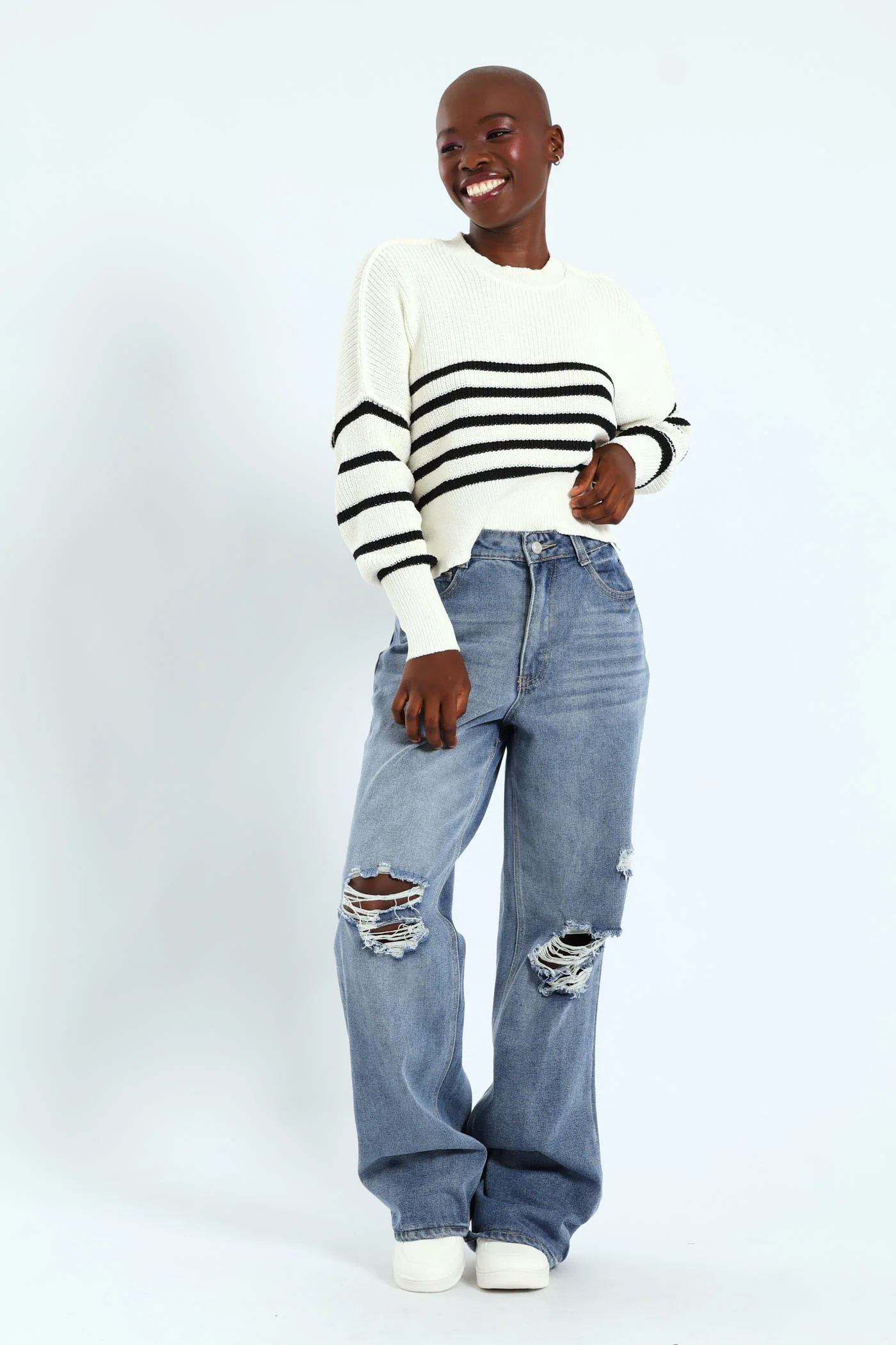 Boxy Stripe Knitwear - Cream - Image 2