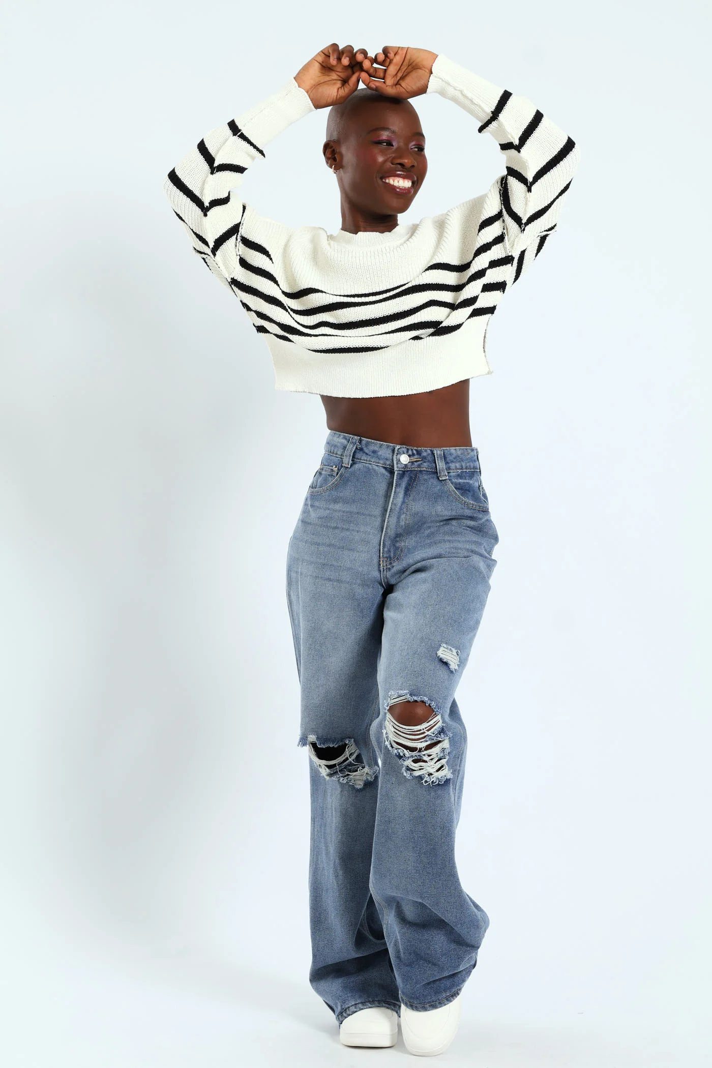 Boxy Stripe Knitwear - Cream - Image 3