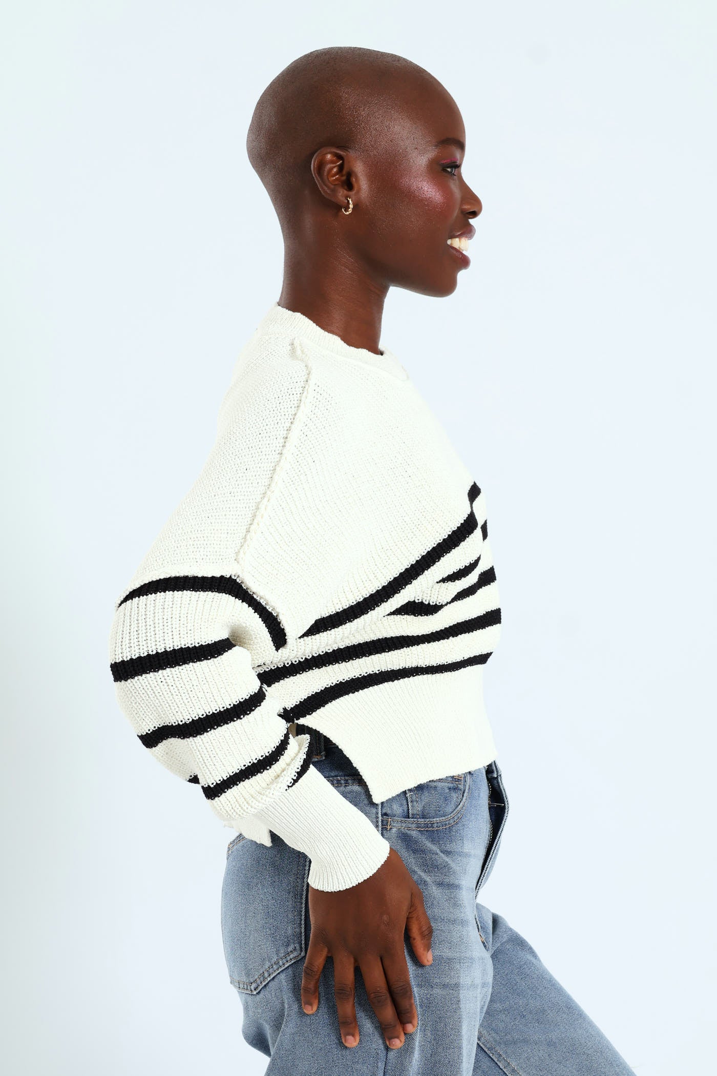 Boxy Stripe Knitwear - Cream - Image 5