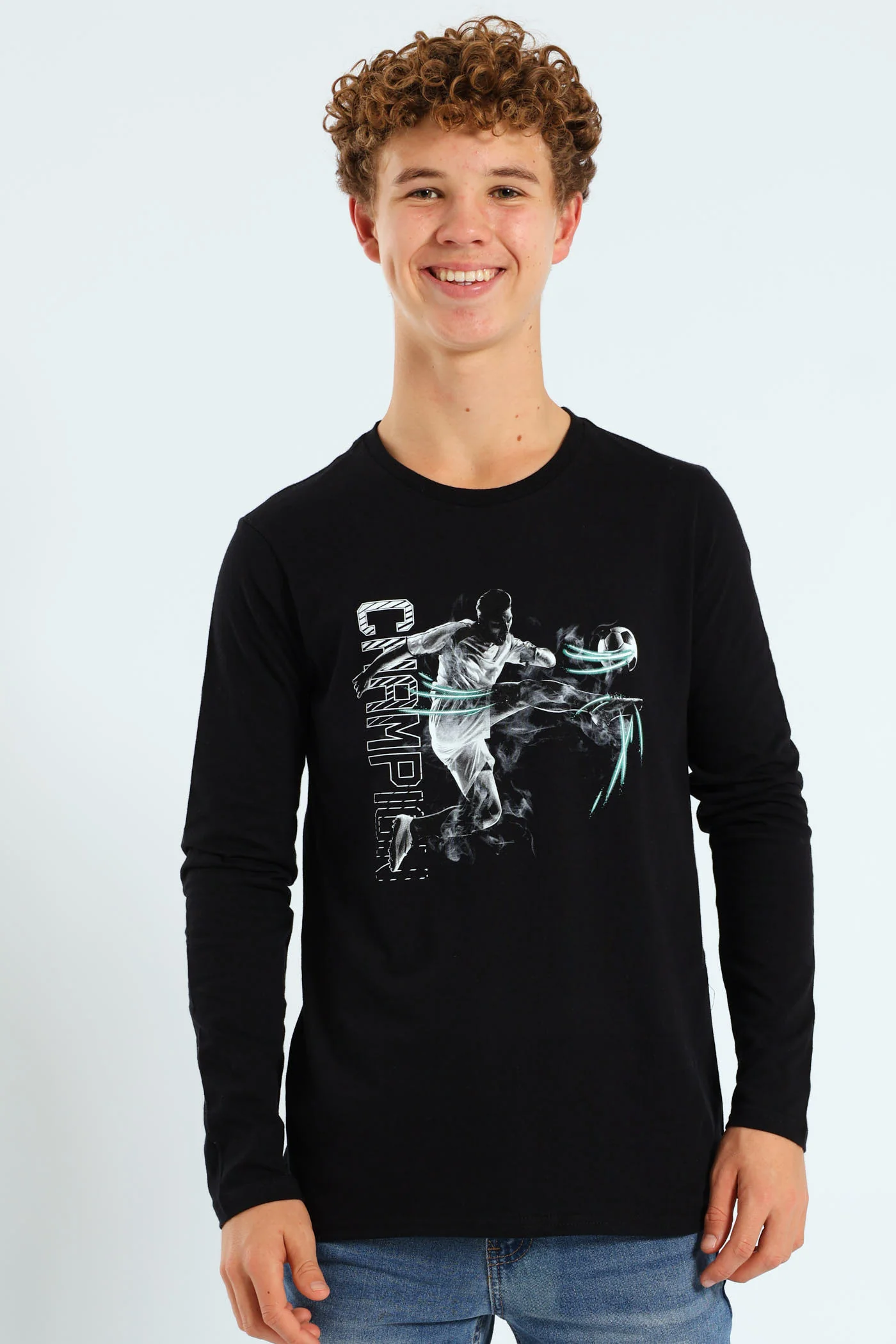Boys 2 Pack Long Sleeve Gamer & Soccer Tees - Grey Melange/Black - Image 2