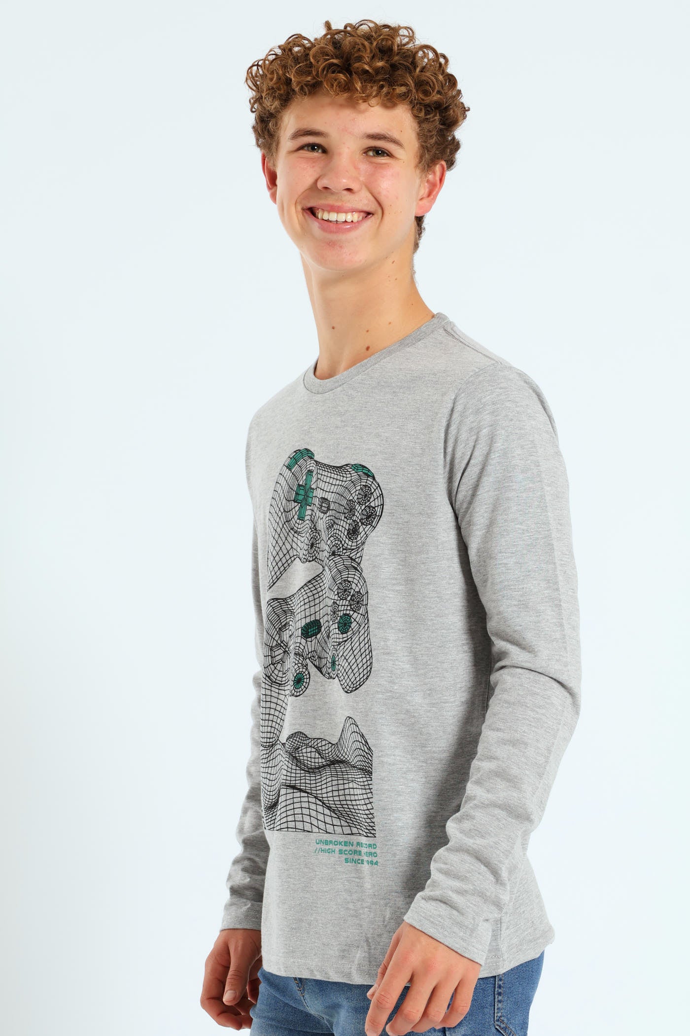 Boys 2 Pack Long Sleeve Gamer & Soccer Tees - Grey Melange/Black - Image 3