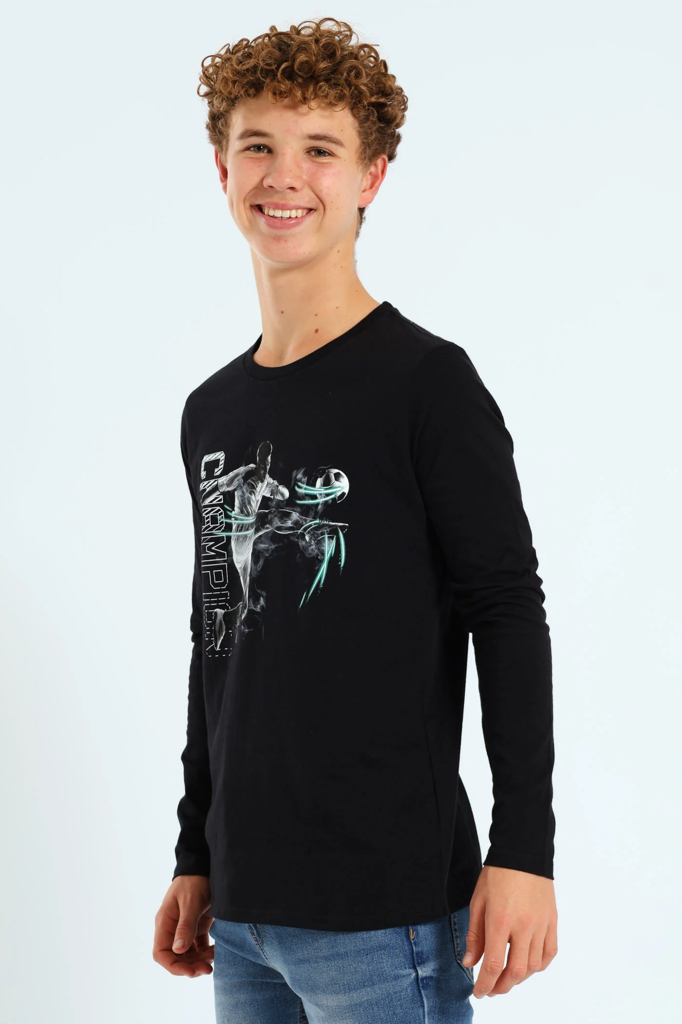 Boys 2 Pack Long Sleeve Gamer & Soccer Tees - Grey Melange/Black - Image 4