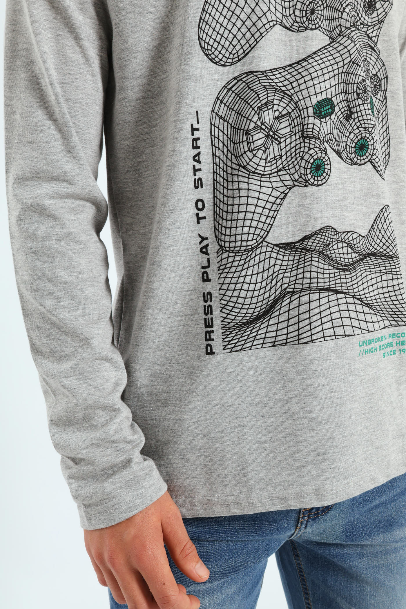 Boys 2 Pack Long Sleeve Gamer & Soccer Tees - Grey Melange/Black - Image 7