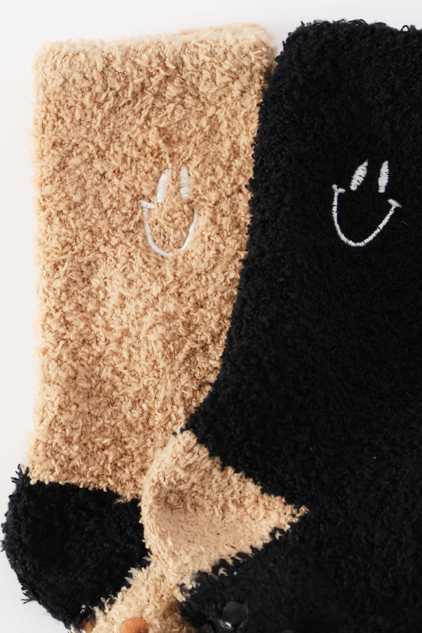 Boys 2 Pack Plain Smile Fluffy Socks - Black - Image 2