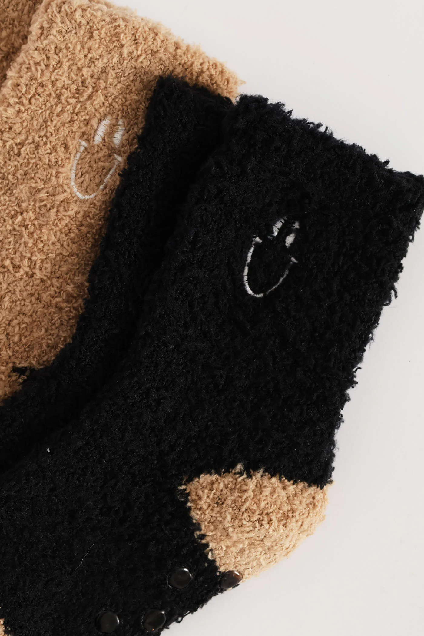 Boys 2 Pack Plain Smile Fluffy Socks - Black - Image 4