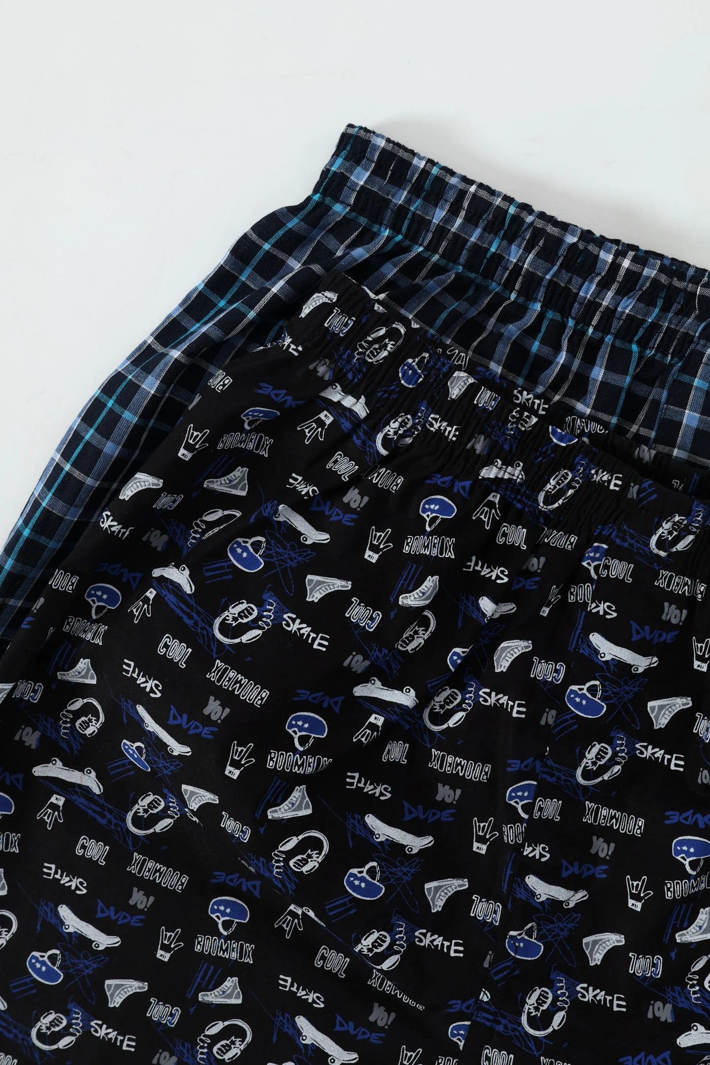 Boys 2 Pack Woven Check Skate Boxers - Navy - Image 2
