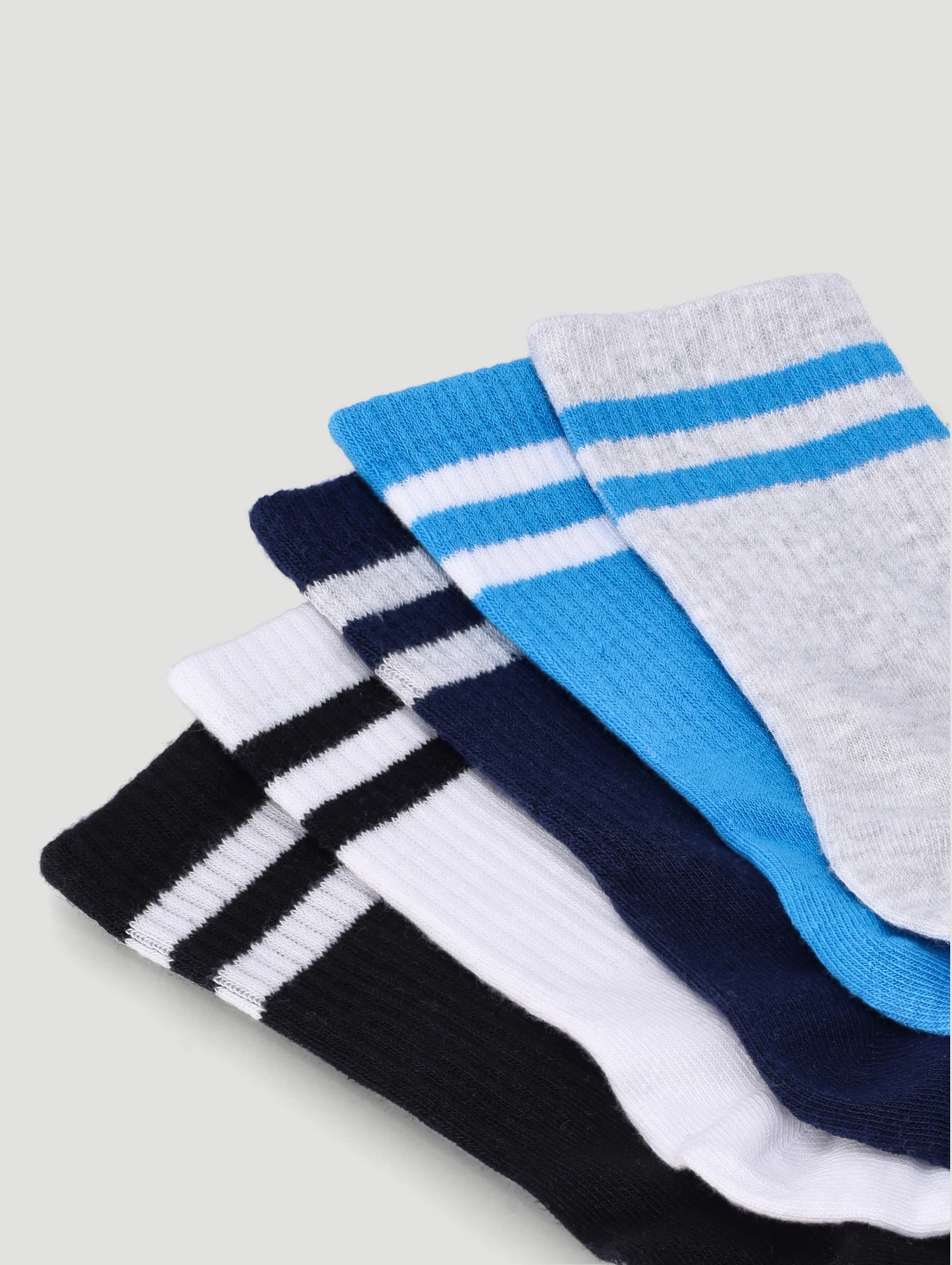 Boys 5 Pack Plain Stripe Anklet Socks - Multi - Image 2