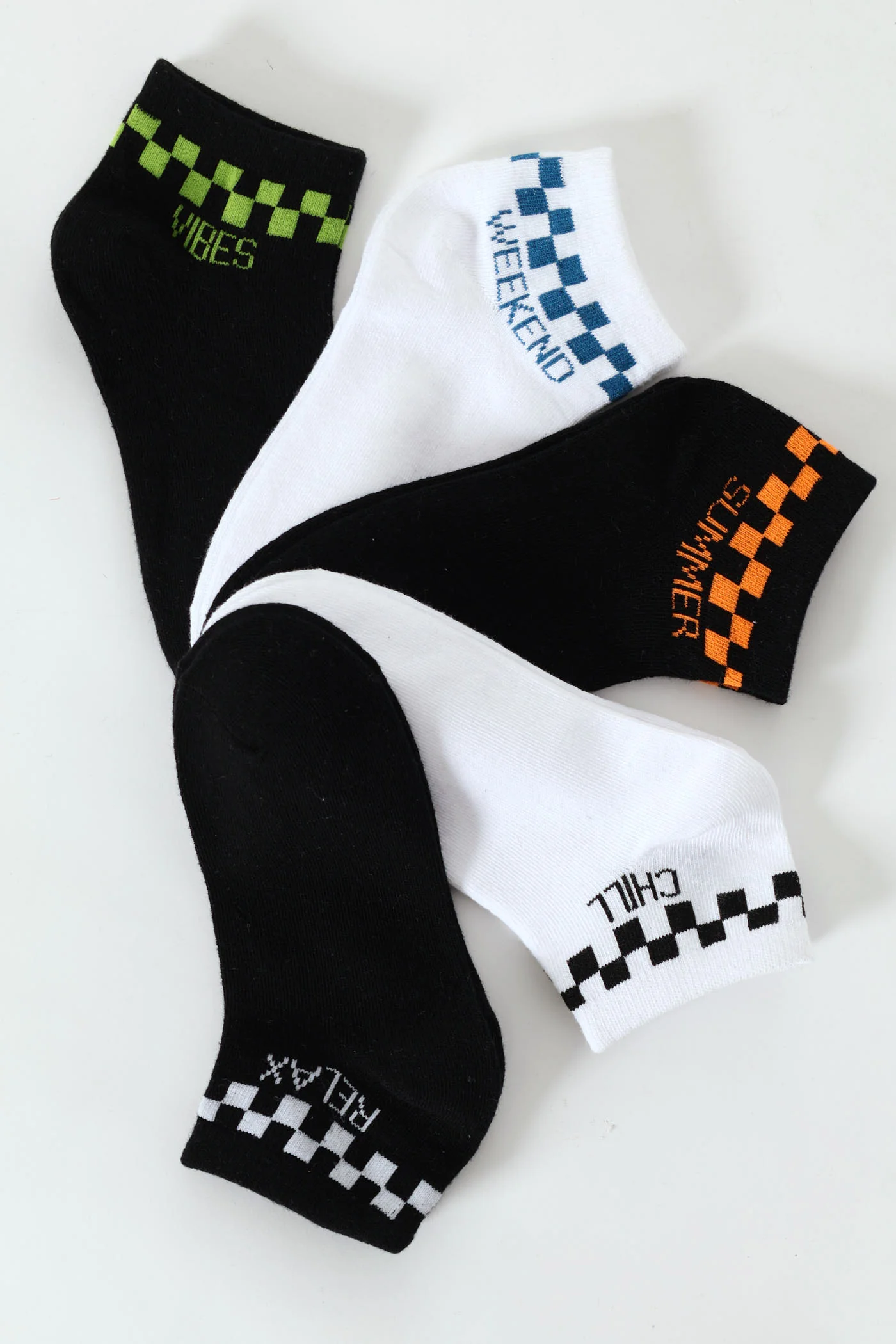 Boys 5 Pack Slogan Low Cut Socks - Black - Image 2