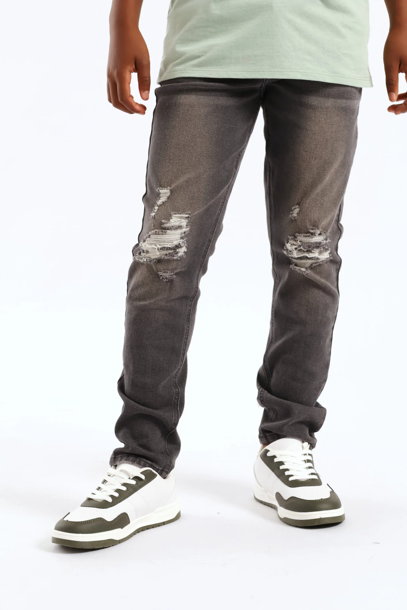 Boys Abraised Slim Denim Jean - Grey Wash - Image 2