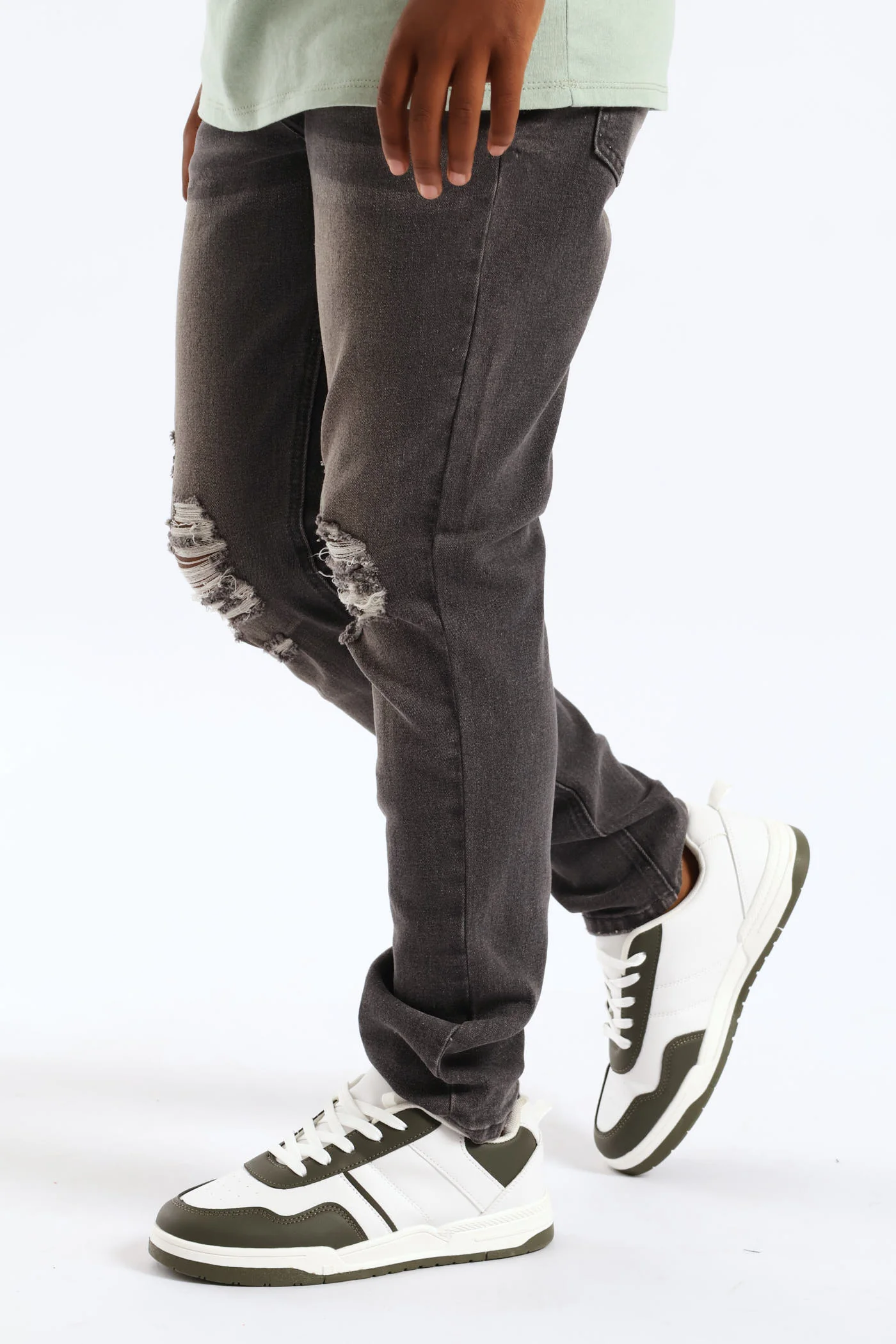 Boys Abraised Slim Denim Jean - Grey Wash - Image 3