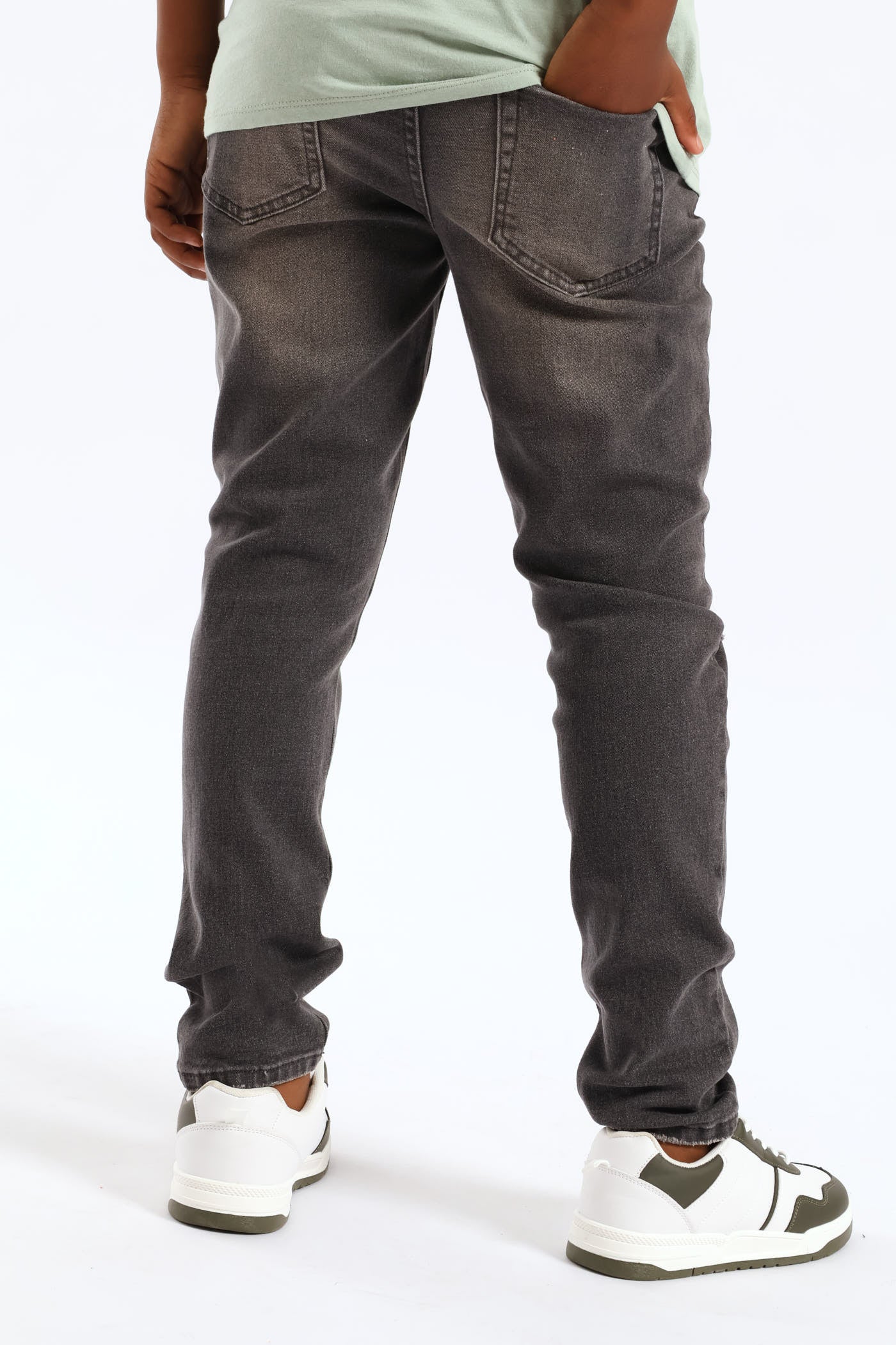Boys Abraised Slim Denim Jean - Grey Wash - Image 4