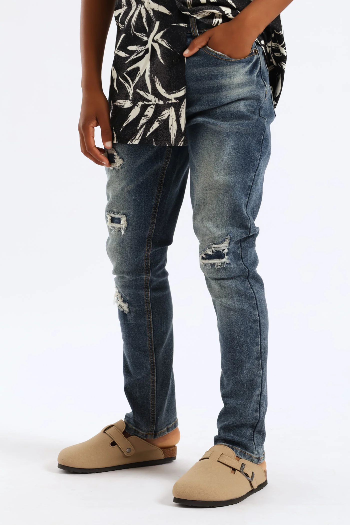 Boys Abraised Slim Denim Jean - Indigo - Image 2