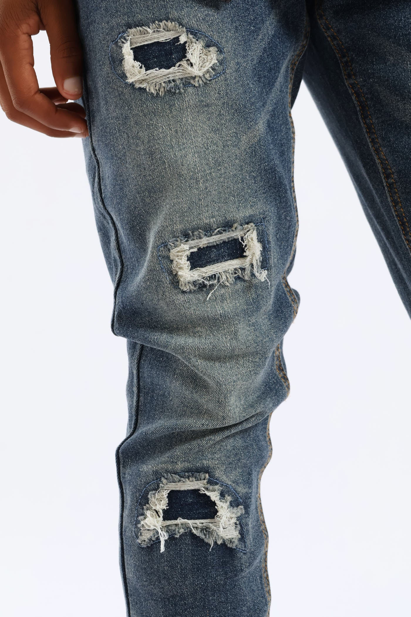 Boys Abraised Slim Denim Jean - Indigo - Image 3