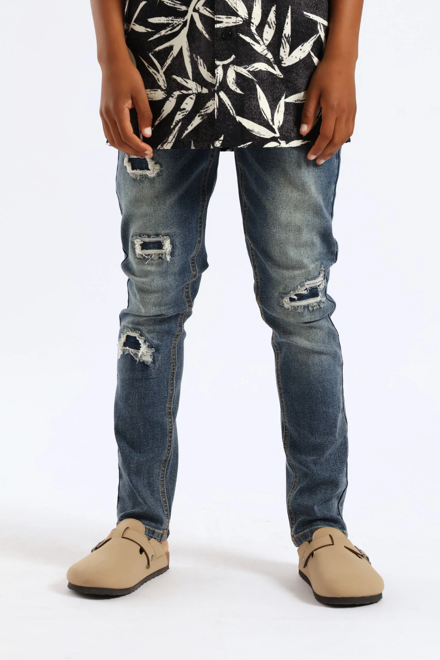 Boys Abraised Slim Denim Jean - Indigo - Image 6