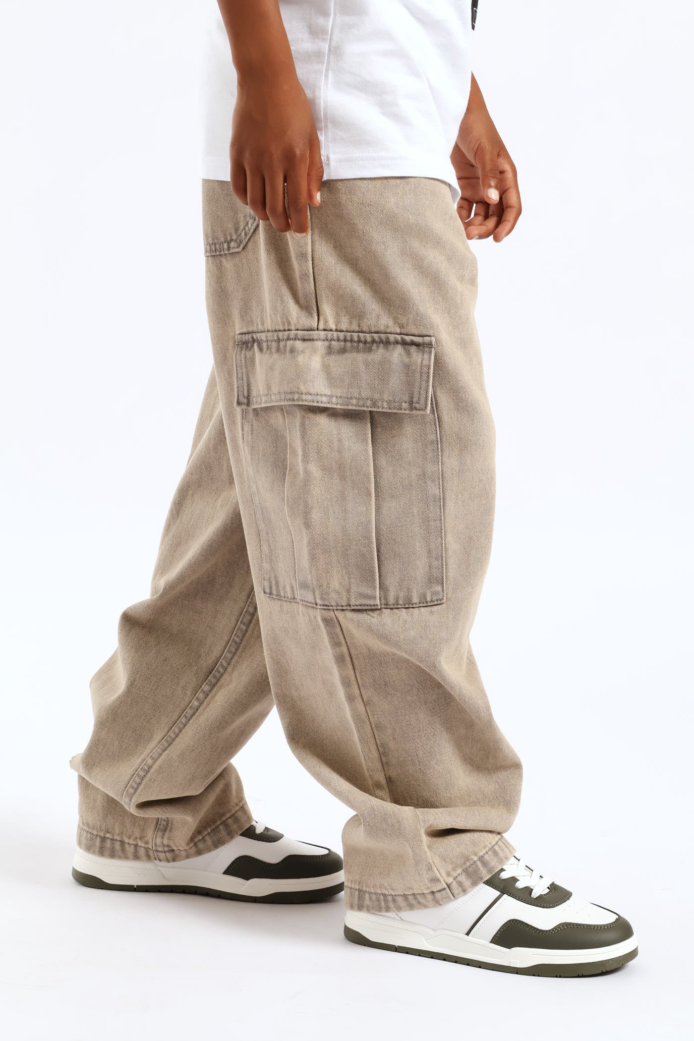 Boys Acid Baggy Cargo Jean - Brown - Image 2