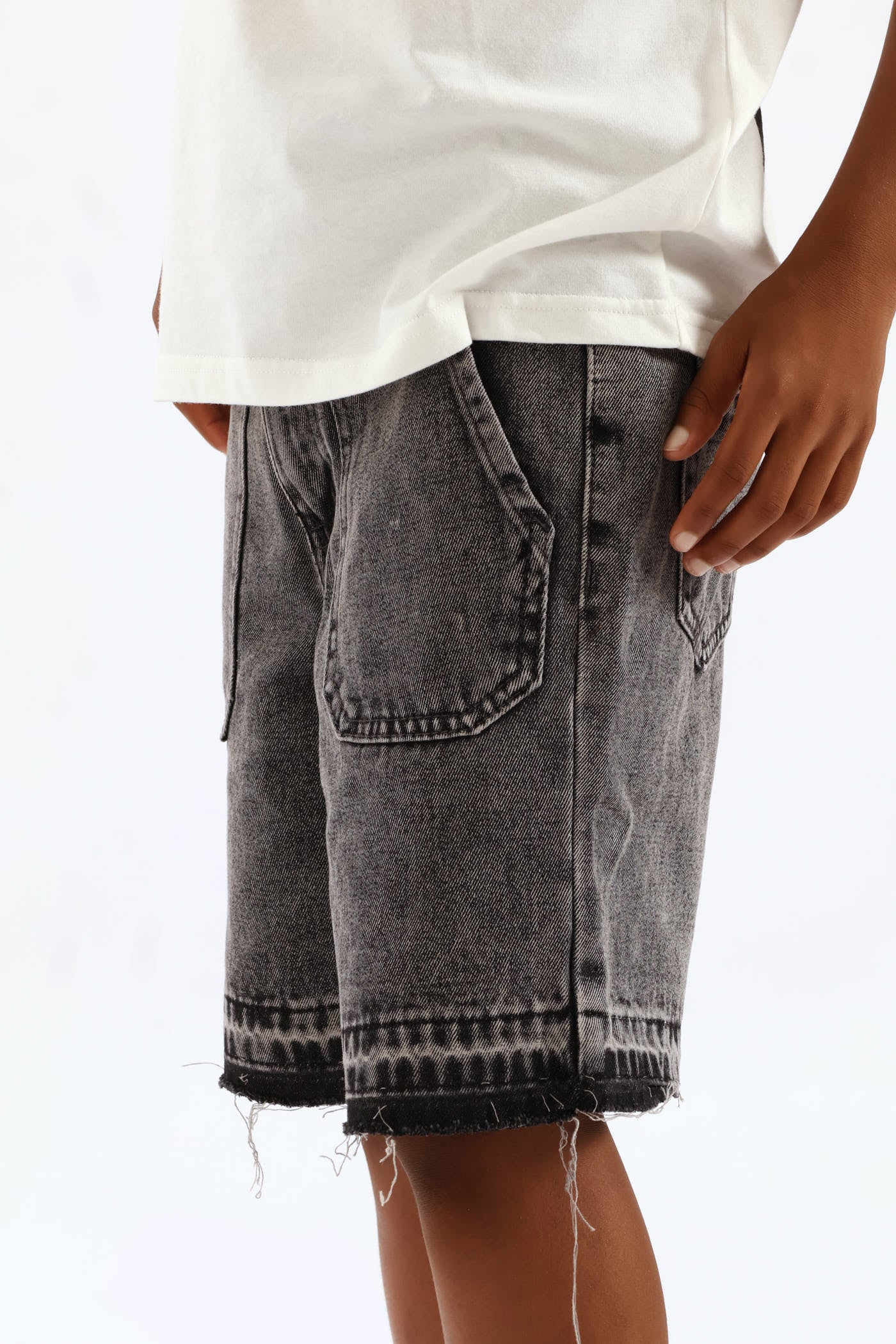 Boys Acid Wash Denim Walkshort - Grey - Image 4