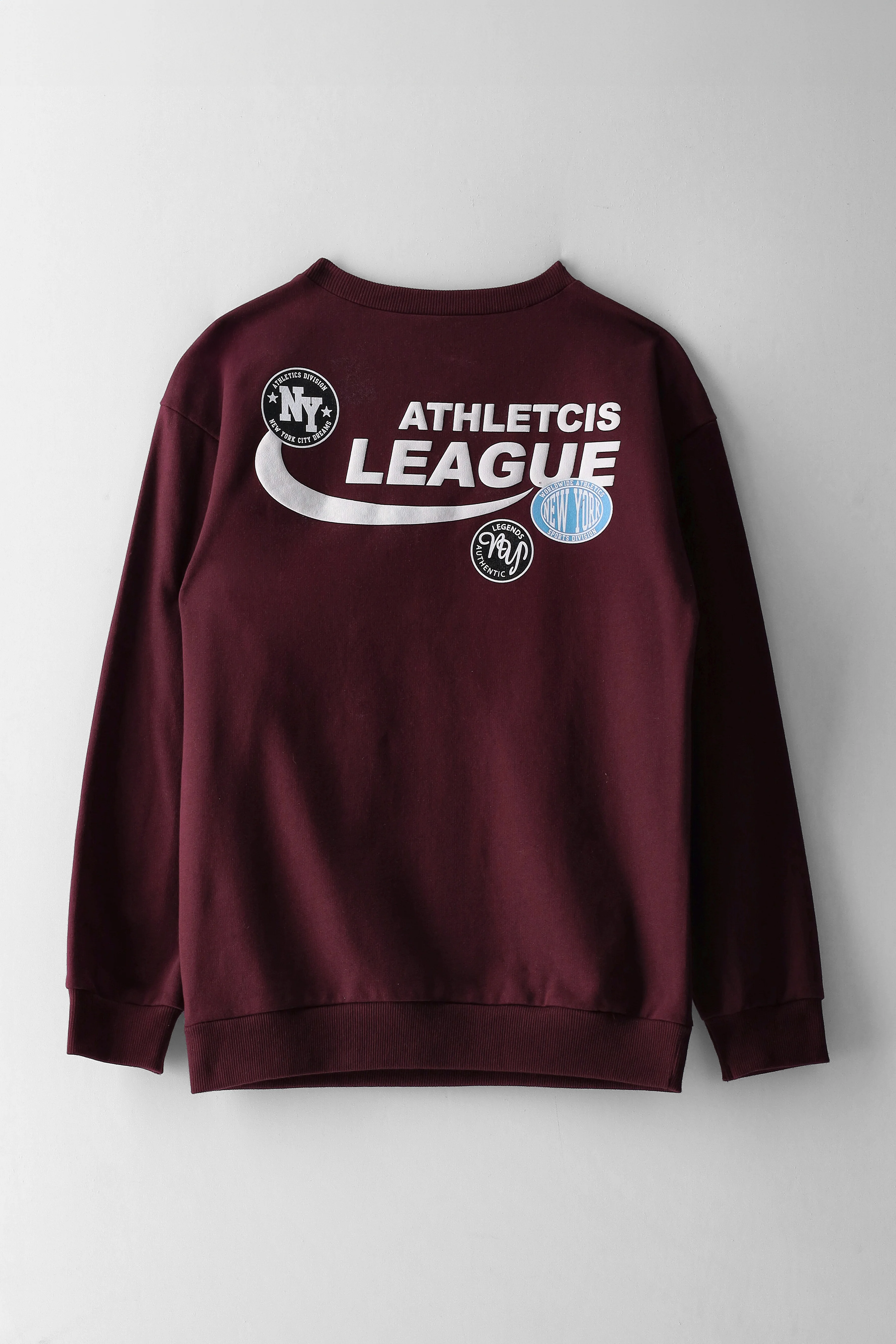 Boys Athletics Back Print Fleece Crew Top - Maroon - Image 2