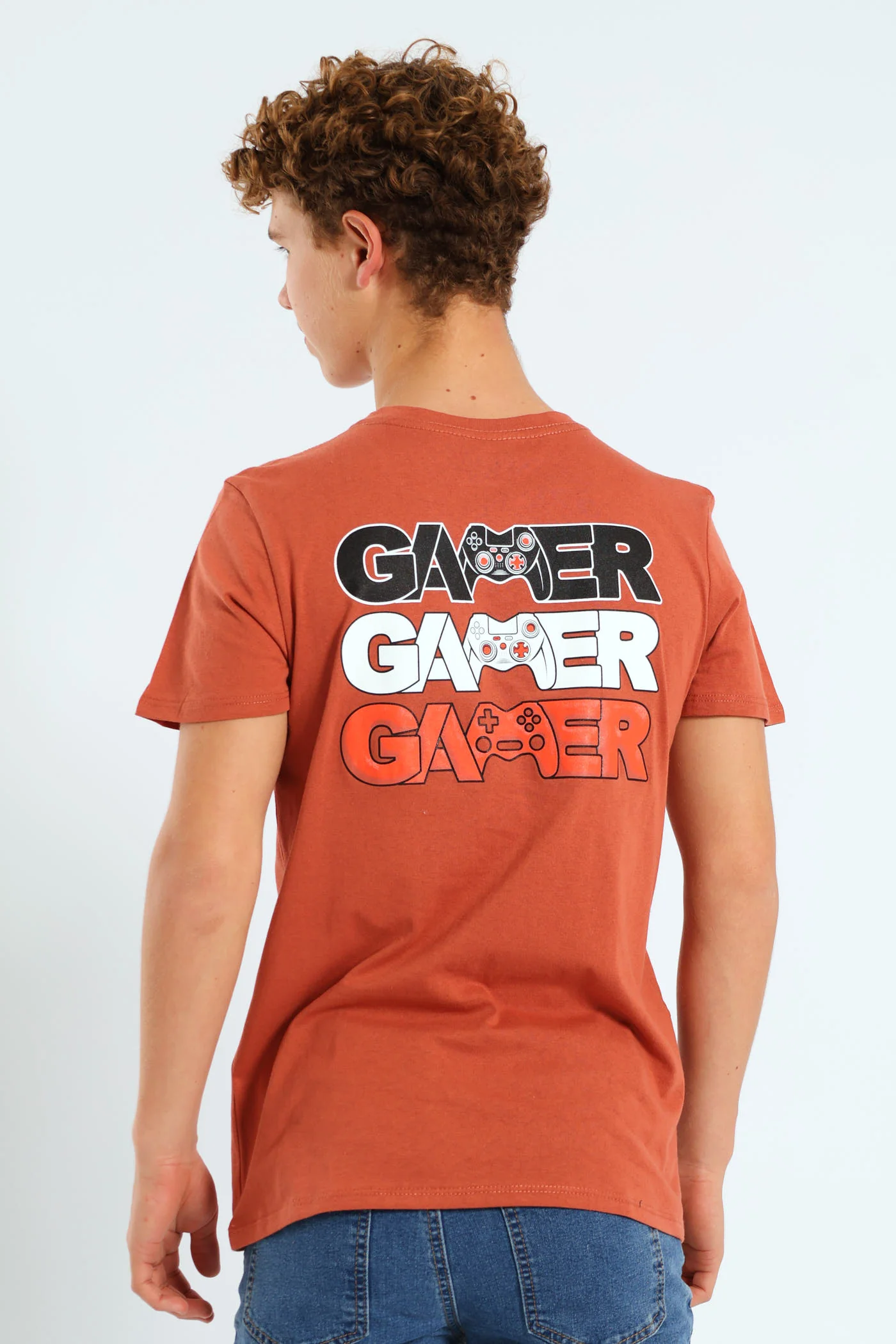 Boys Back Print Gamer Tee - Rust - Image 2