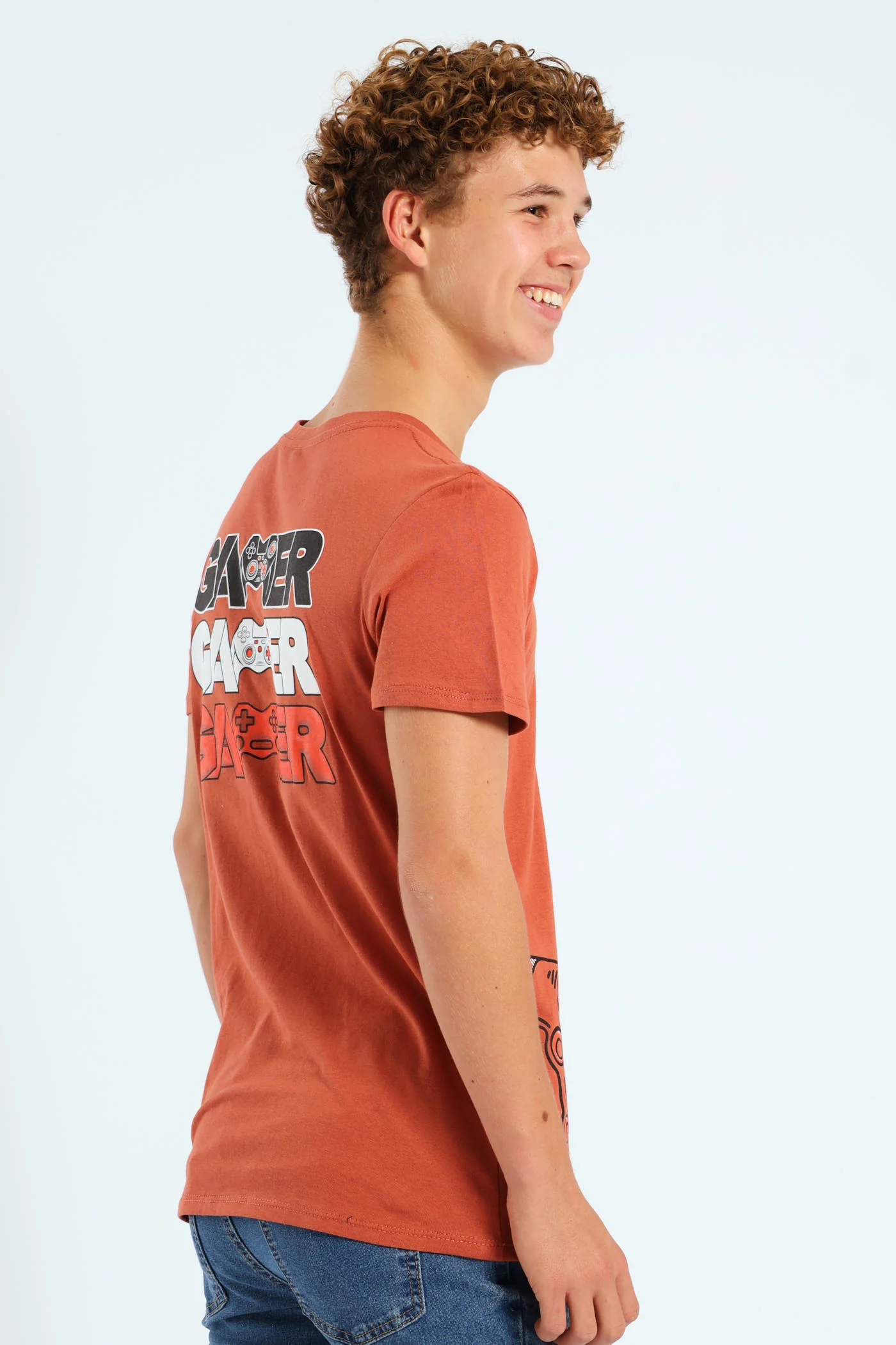 Boys Back Print Gamer Tee - Rust - Image 4