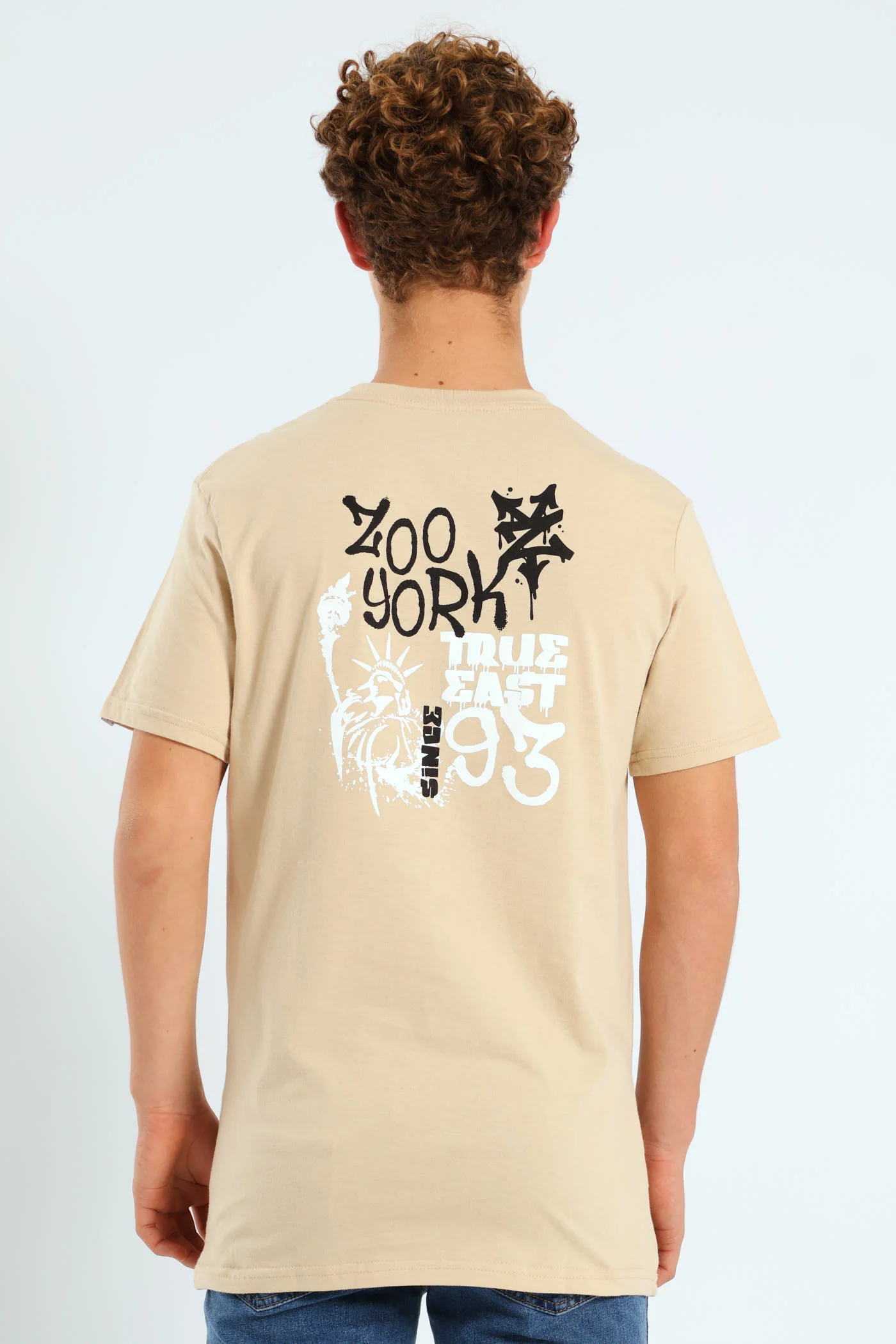 Boys Back Print Tee - Stone - Image 2