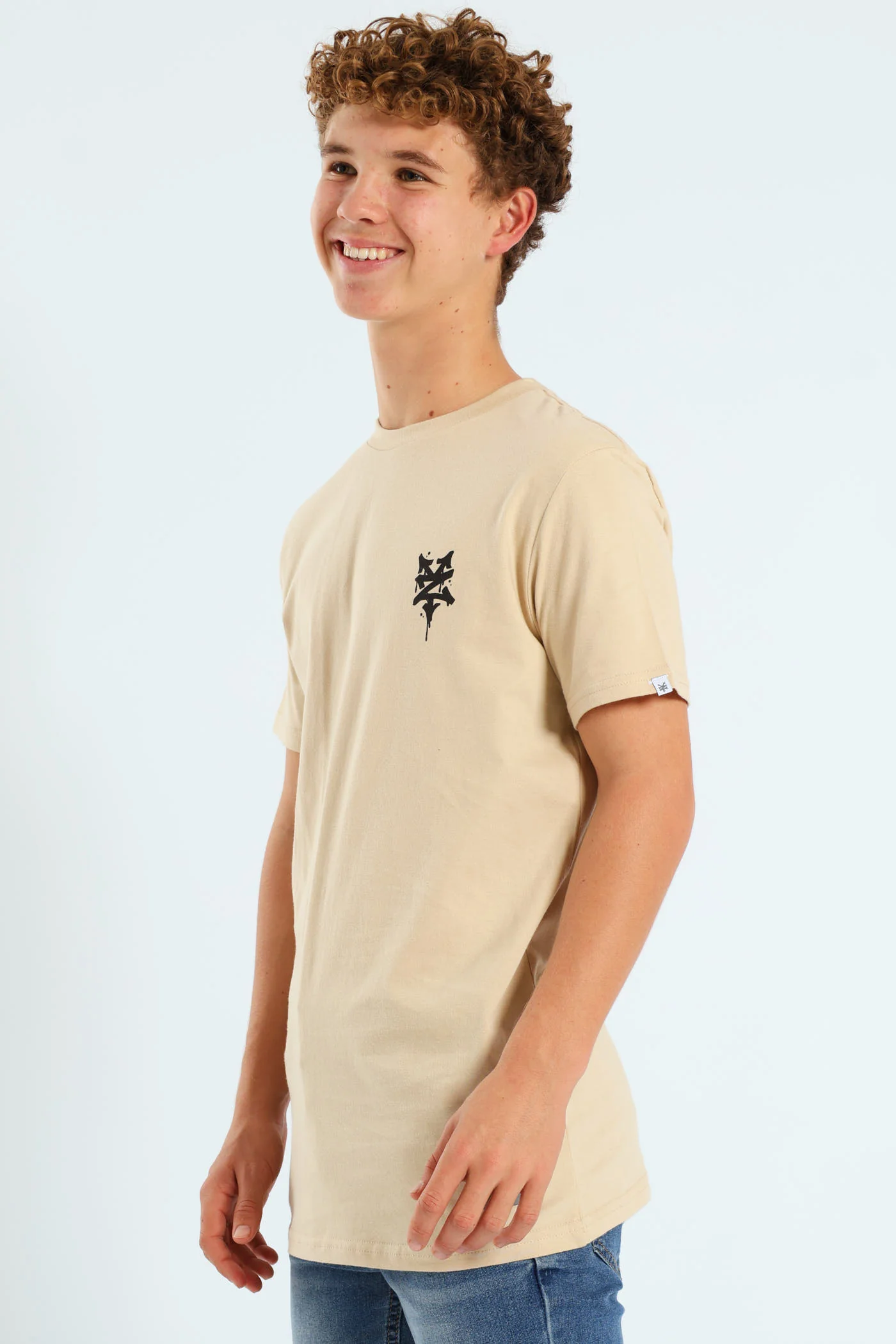 Boys Back Print Tee - Stone - Image 3