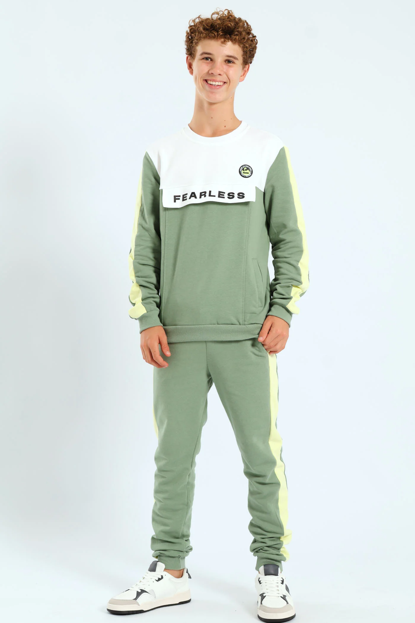 Boys Badge Crew Neck Top - Sage - Image 4