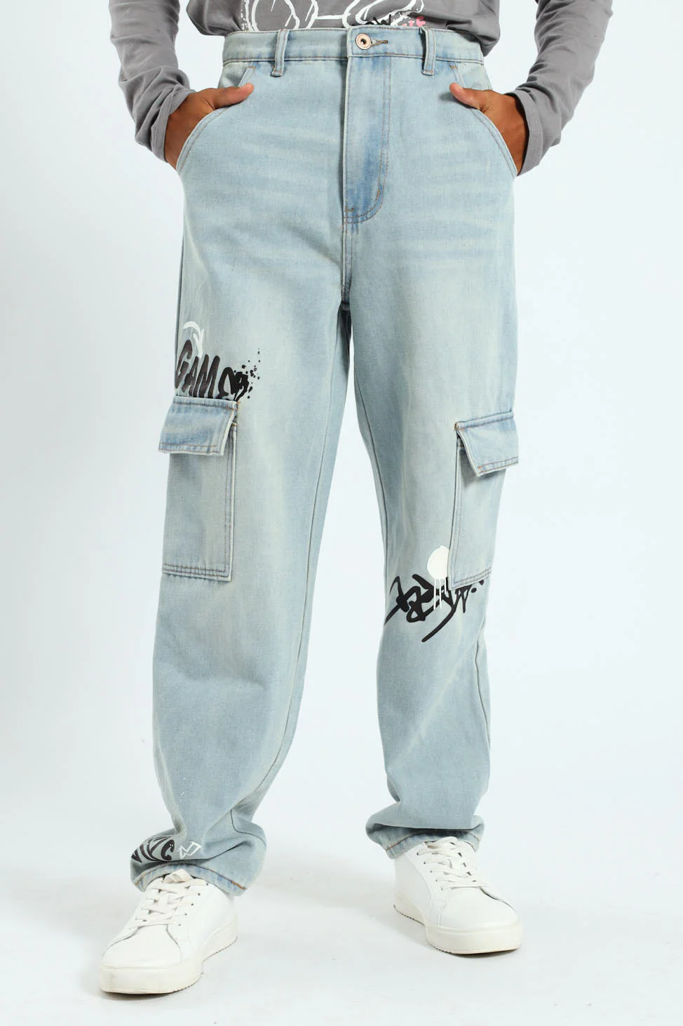 Boys Baggy Grafitti Denim - Stonewash - Image 2