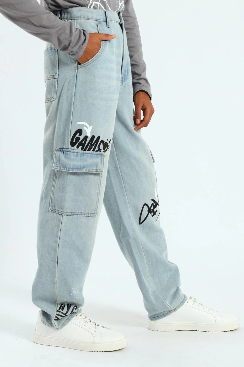 Boys Baggy Grafitti Denim - Stonewash - Image 3