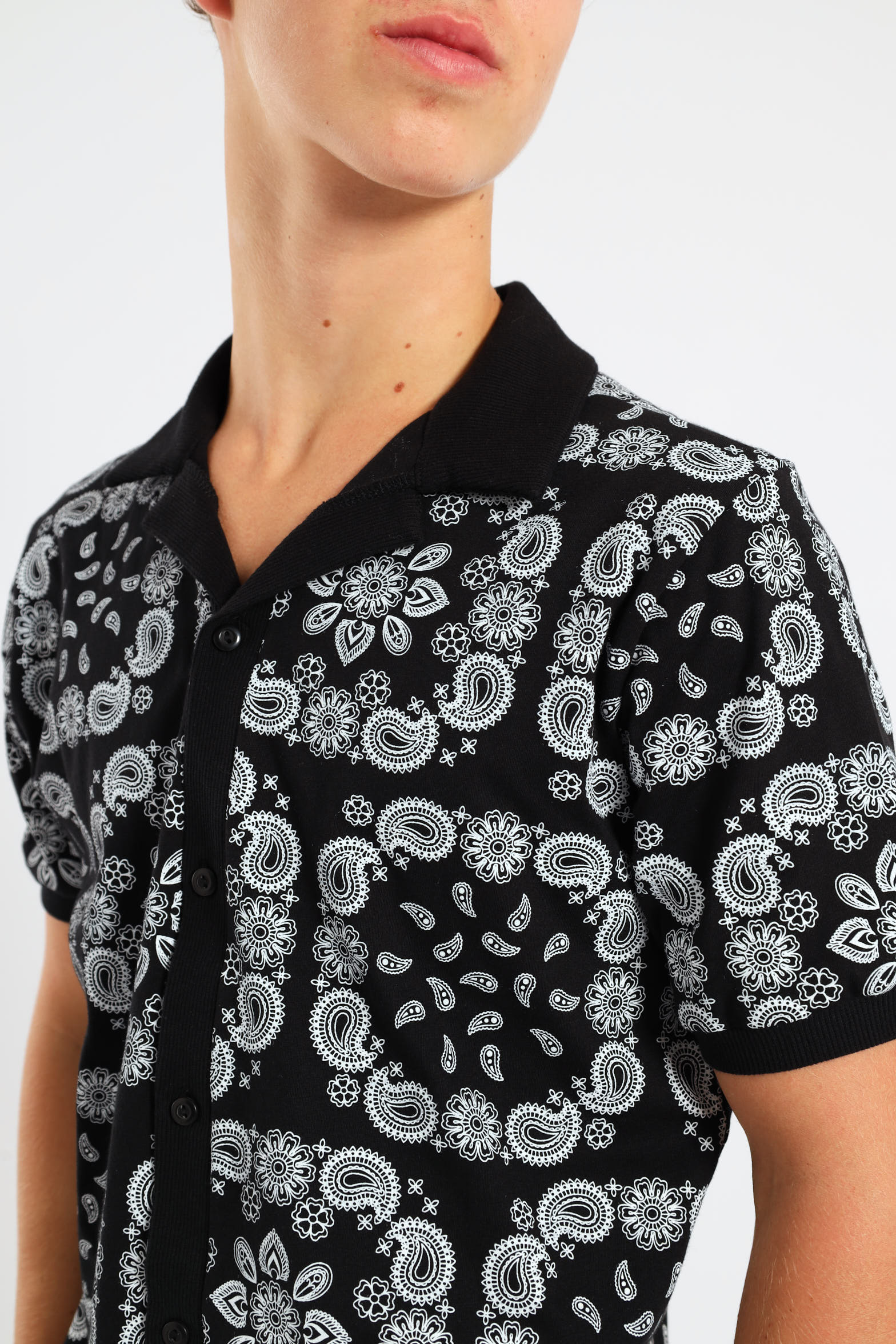 Boys Bandana Print Knit Shirt - Black - Image 2