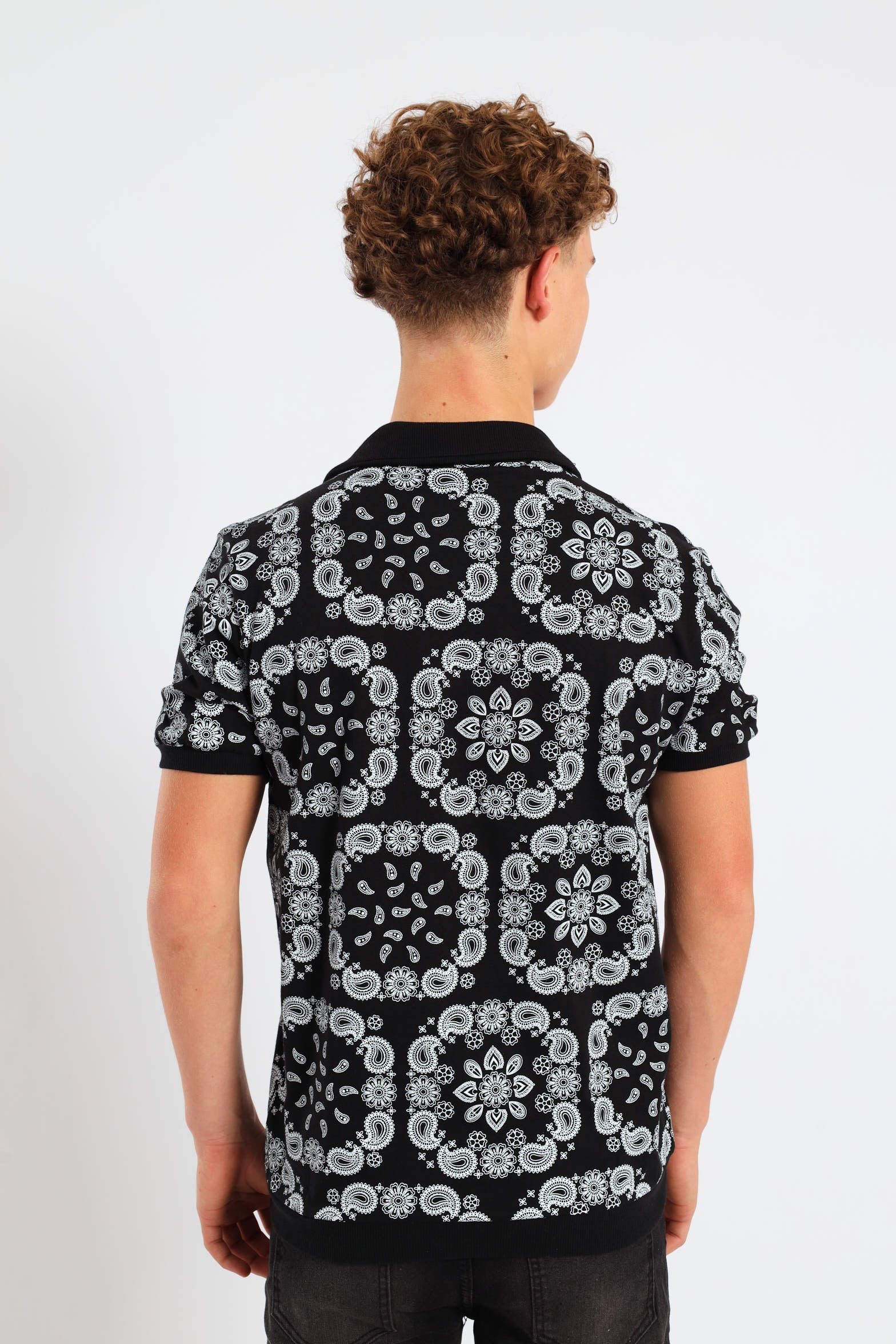 Boys Bandana Print Knit Shirt - Black - Image 3