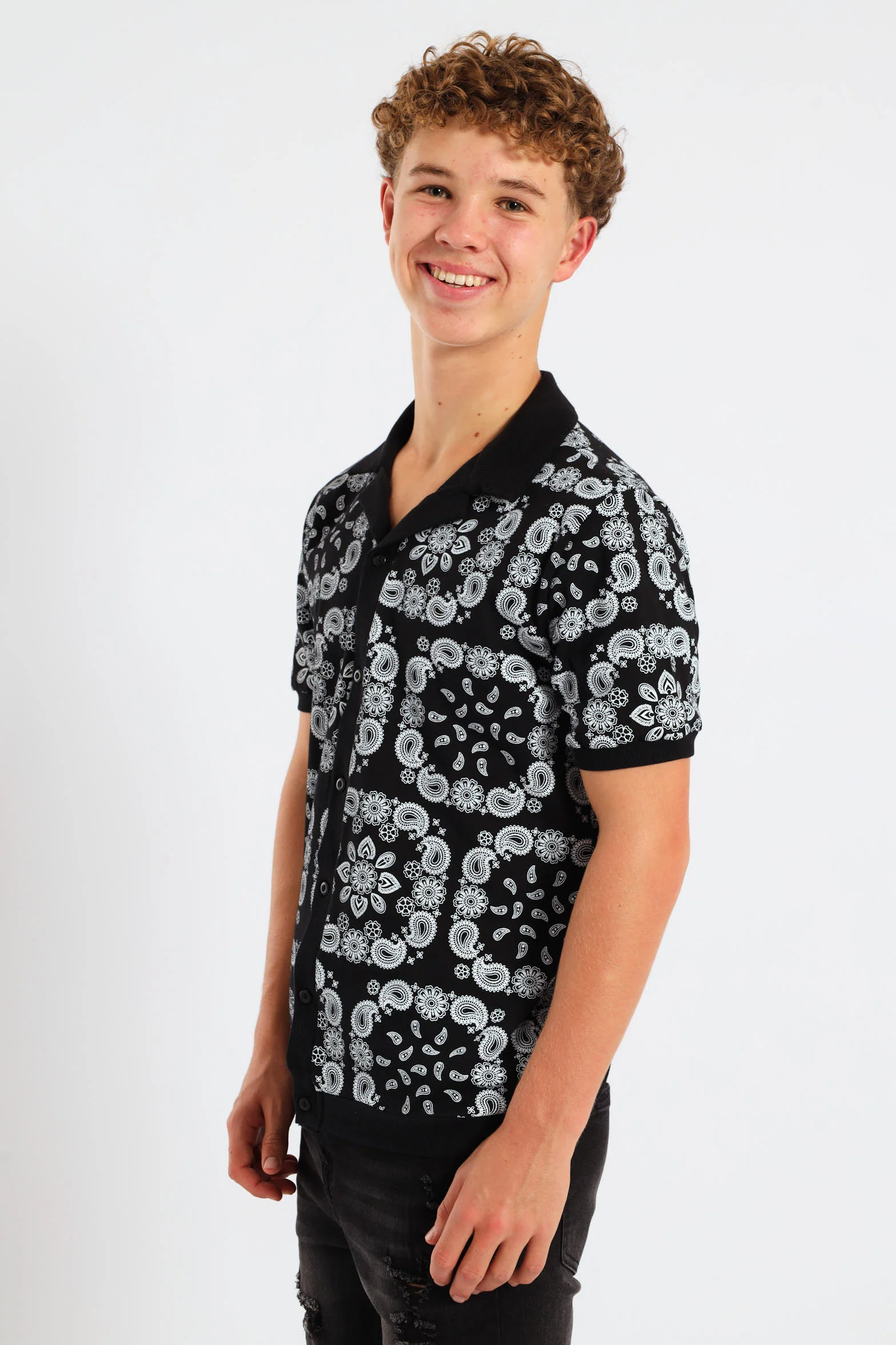 Boys Bandana Print Knit Shirt - Black - Image 4