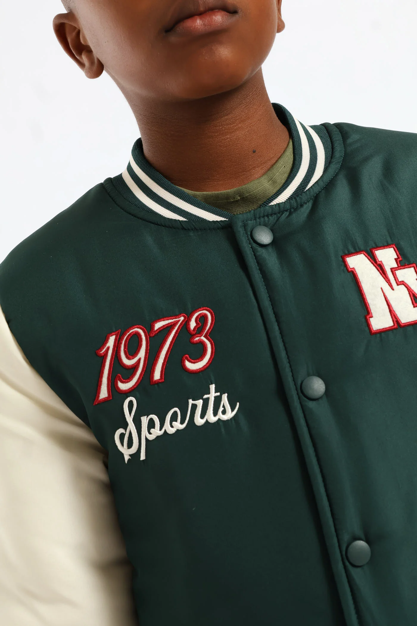 Boys Baseball Bomber Jacket - Dark Green - Image 2