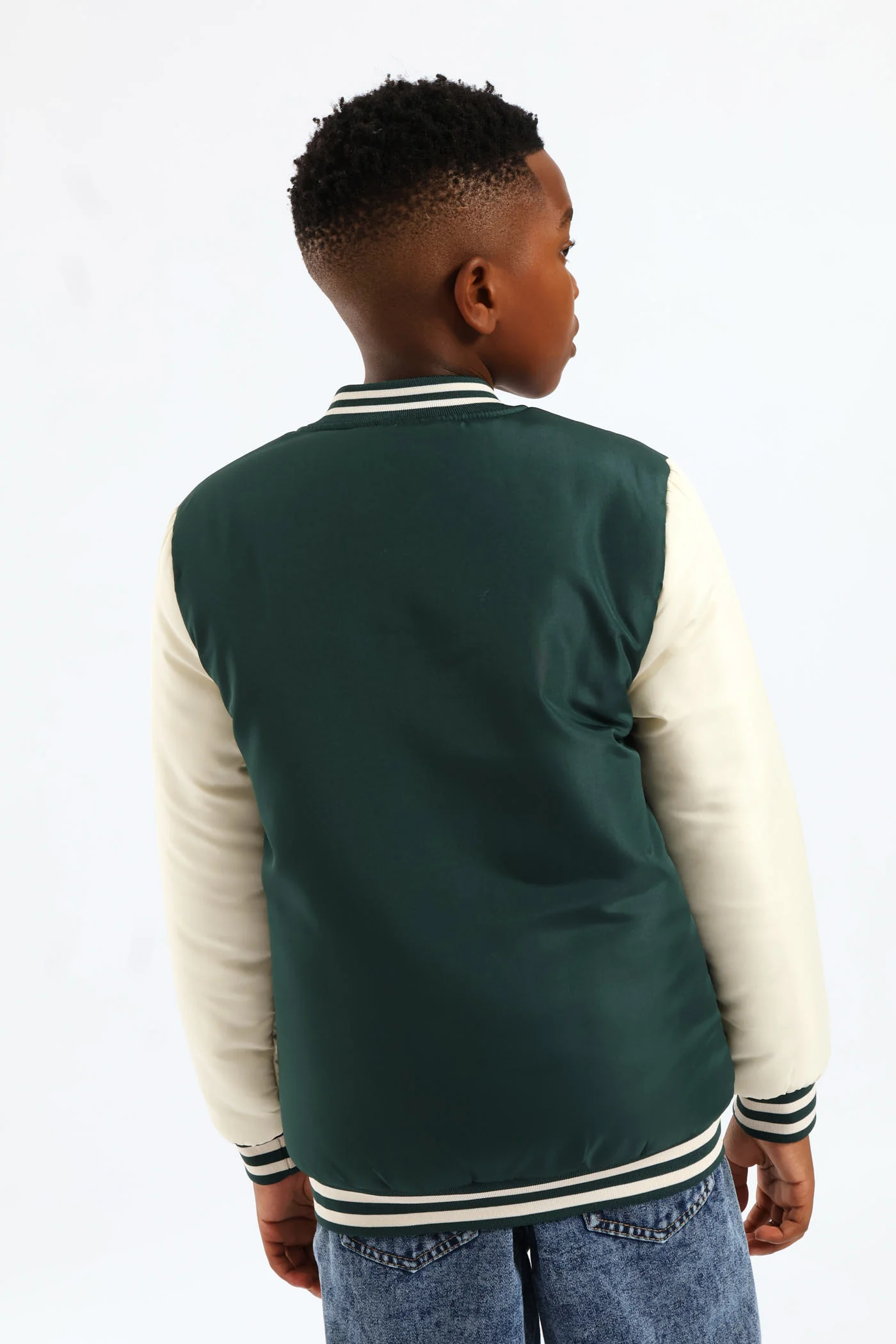 Boys Baseball Bomber Jacket - Dark Green - Image 4