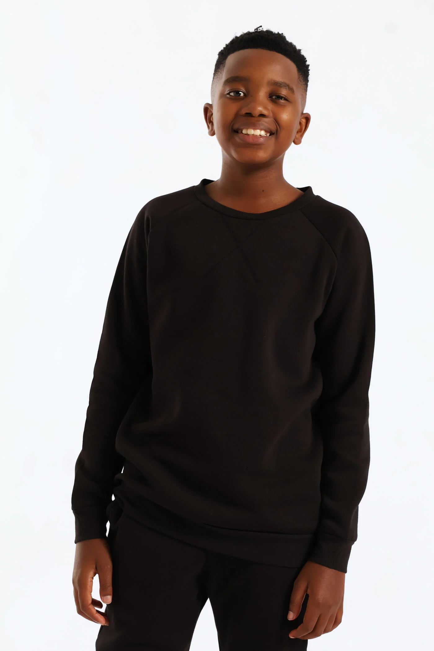 Boys Basic Fleece Crew Top - Black - Image 3