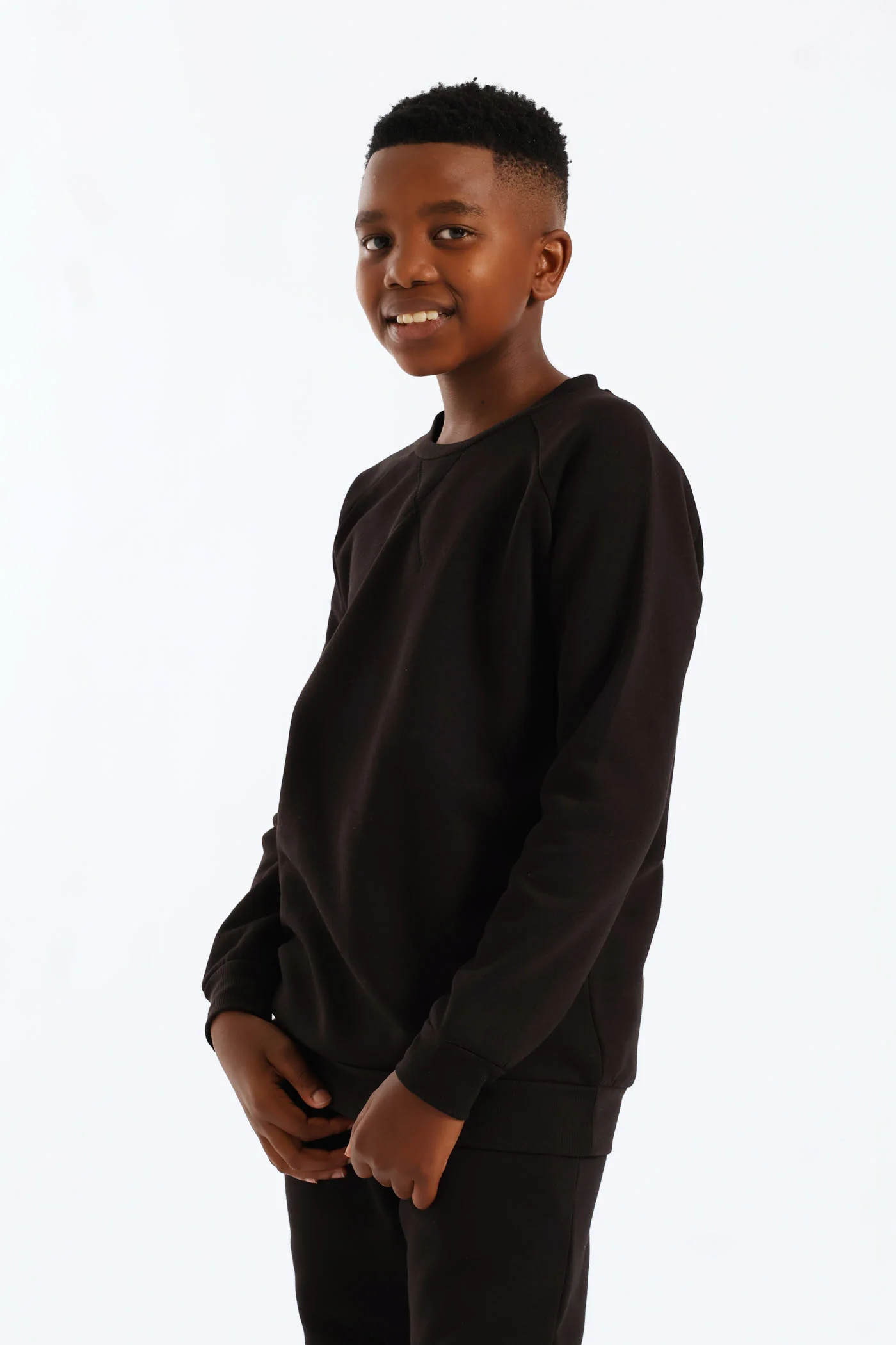 Boys Basic Fleece Crew Top - Black - Image 4