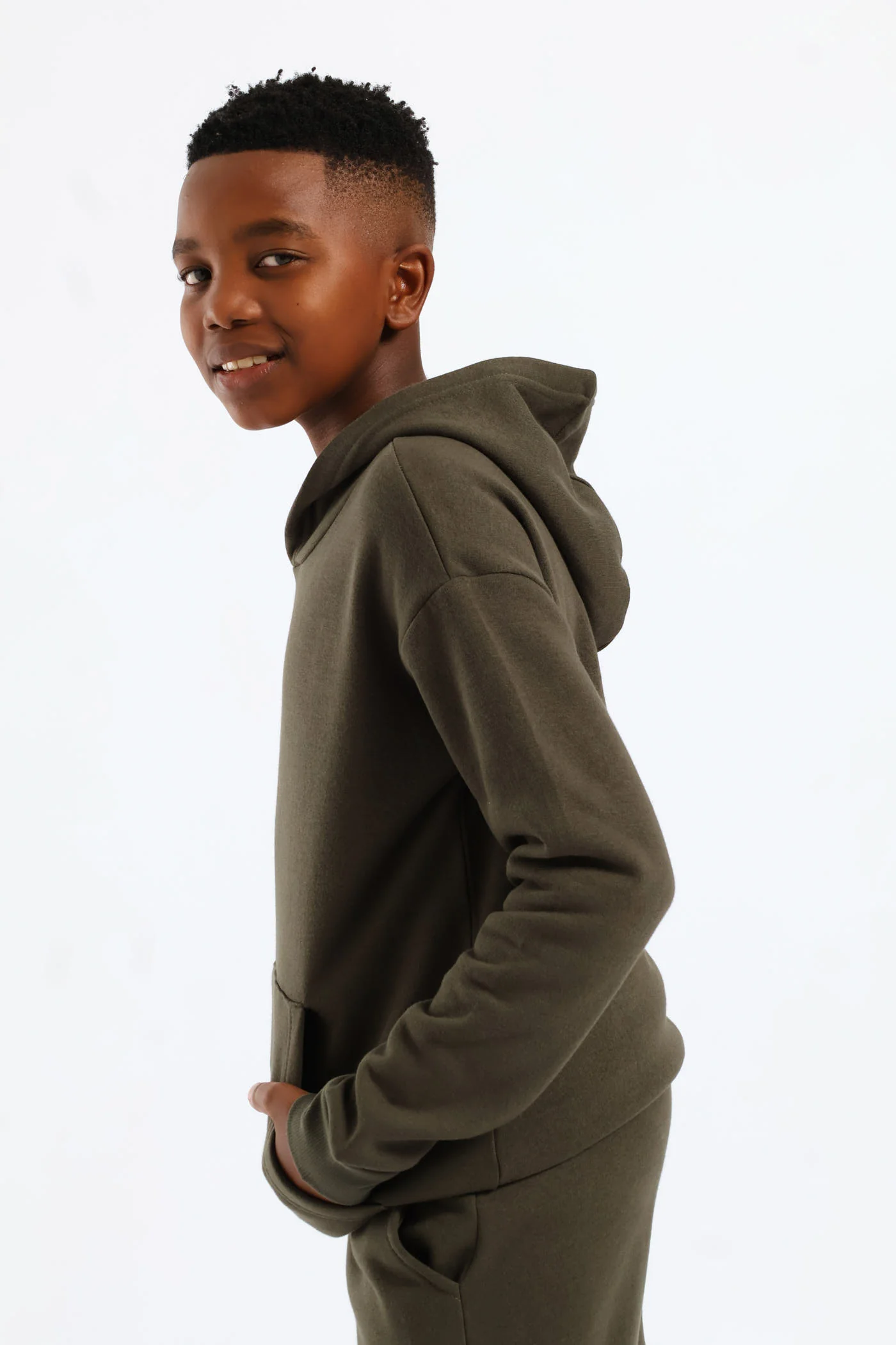 Boys Basic Fleece Hoody - Olive - Image 2