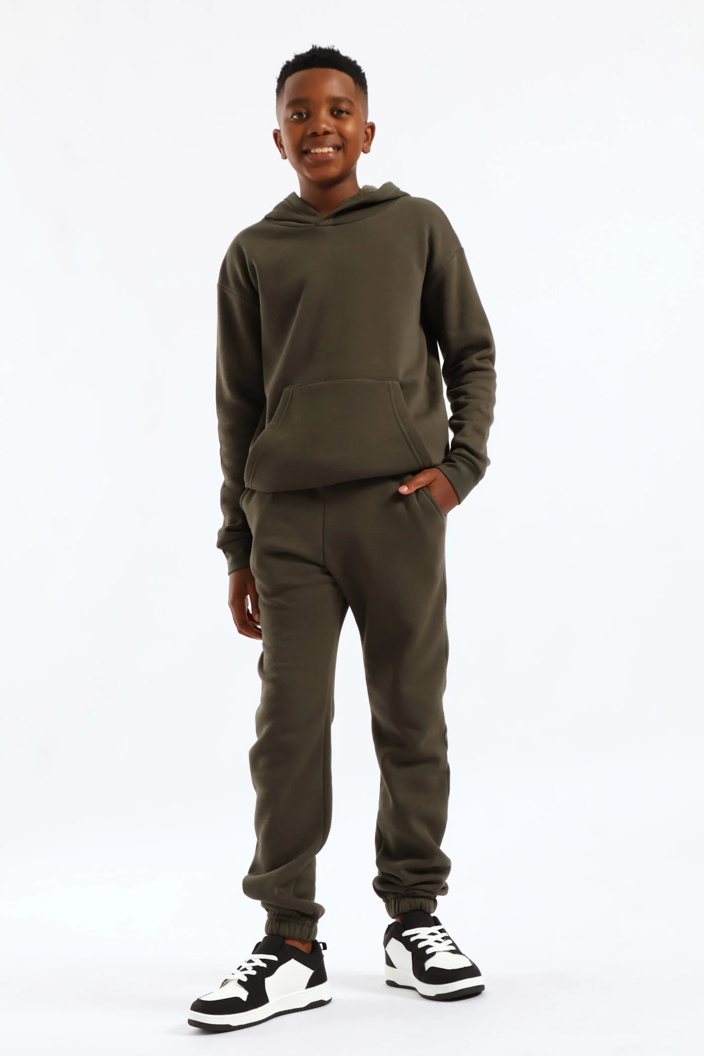 Boys Basic Fleece Hoody - Olive - Image 3