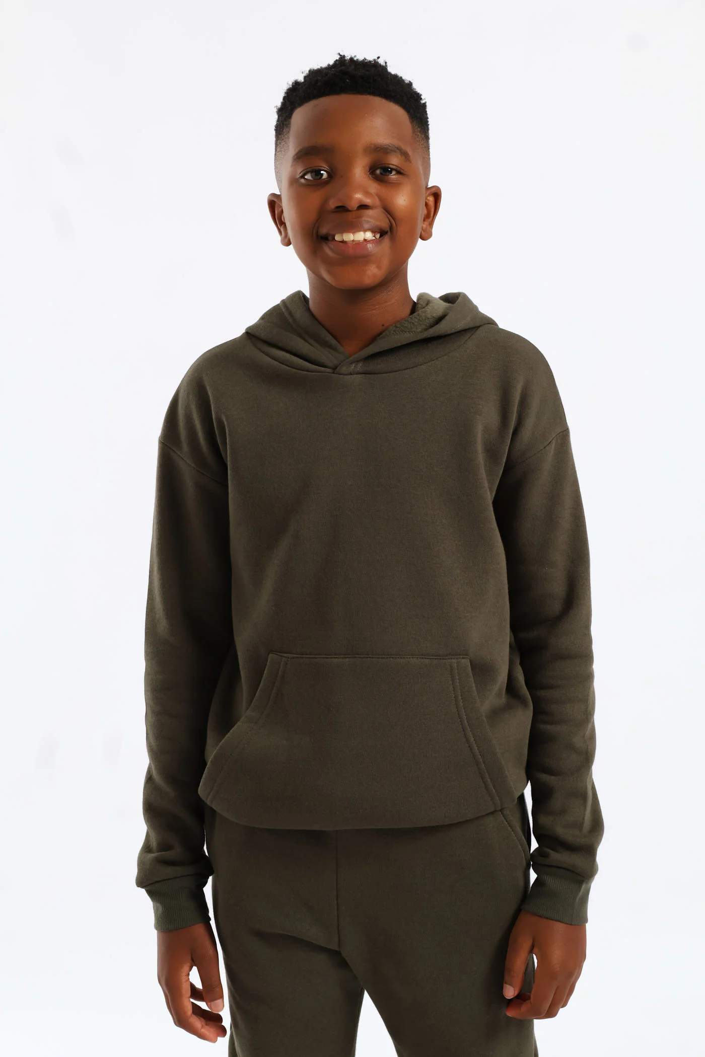 Boys Basic Fleece Hoody - Olive - Image 5