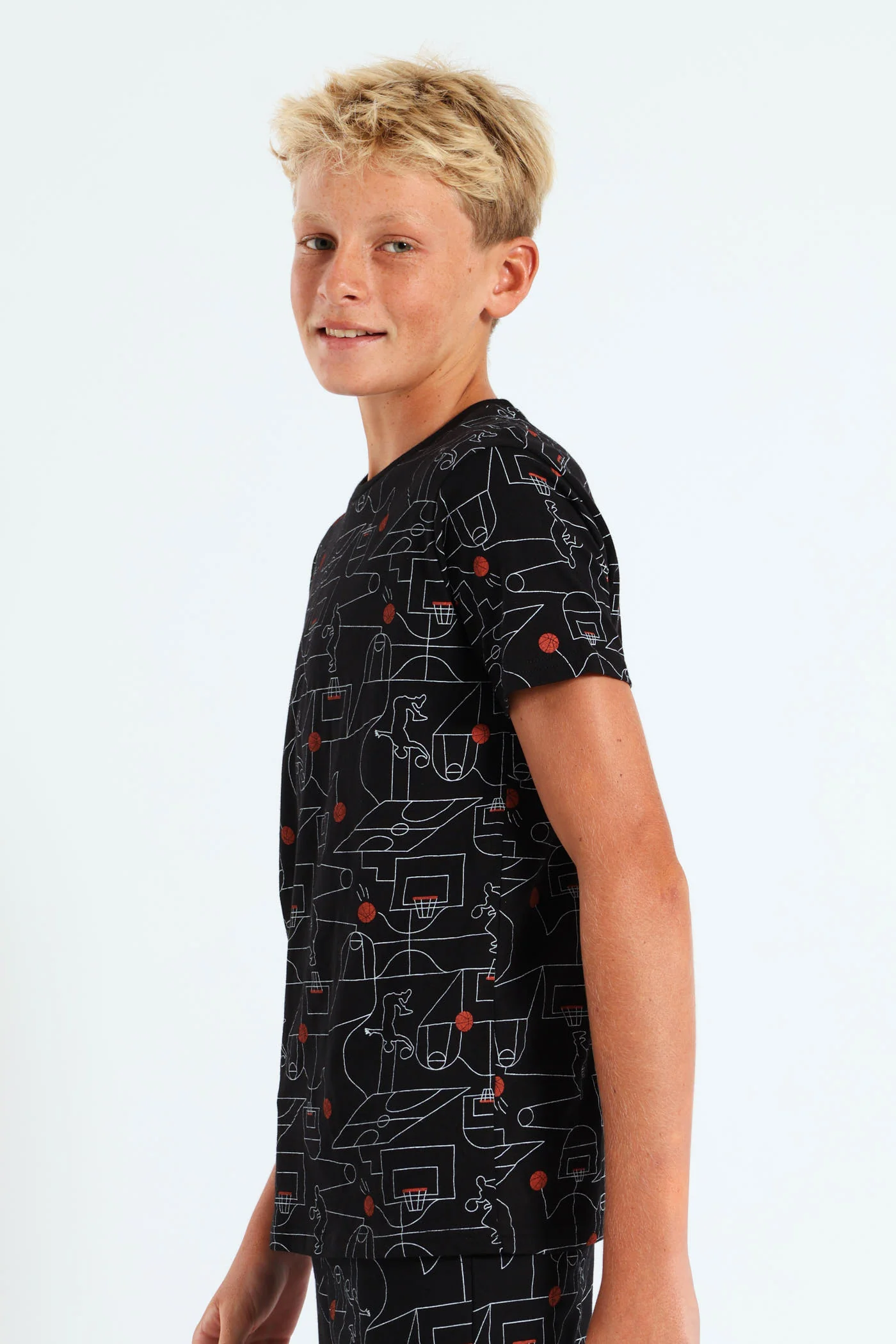 Boys Baskebtall Print Tee - Black - Image 3